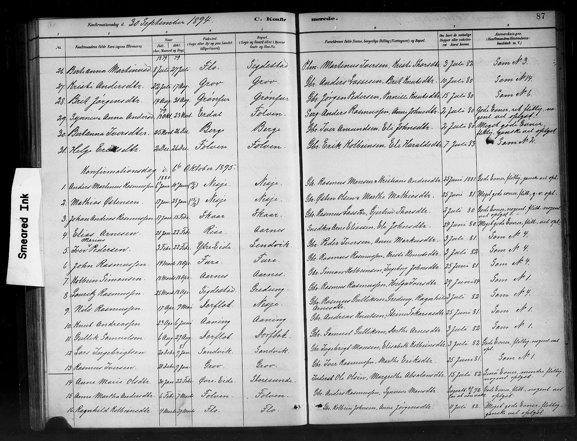 Stryn Sokneprestembete, AV/SAB-A-82501: Parish register (copy) no. C 3, 1881-1905, p. 87