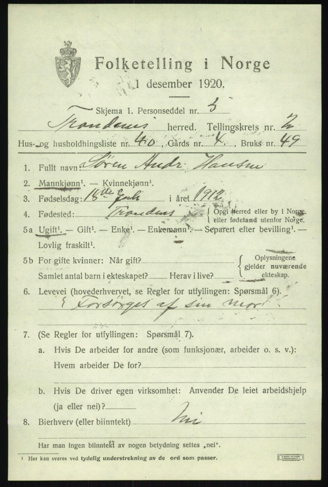 SATØ, 1920 census for Trondenes, 1920, p. 4147