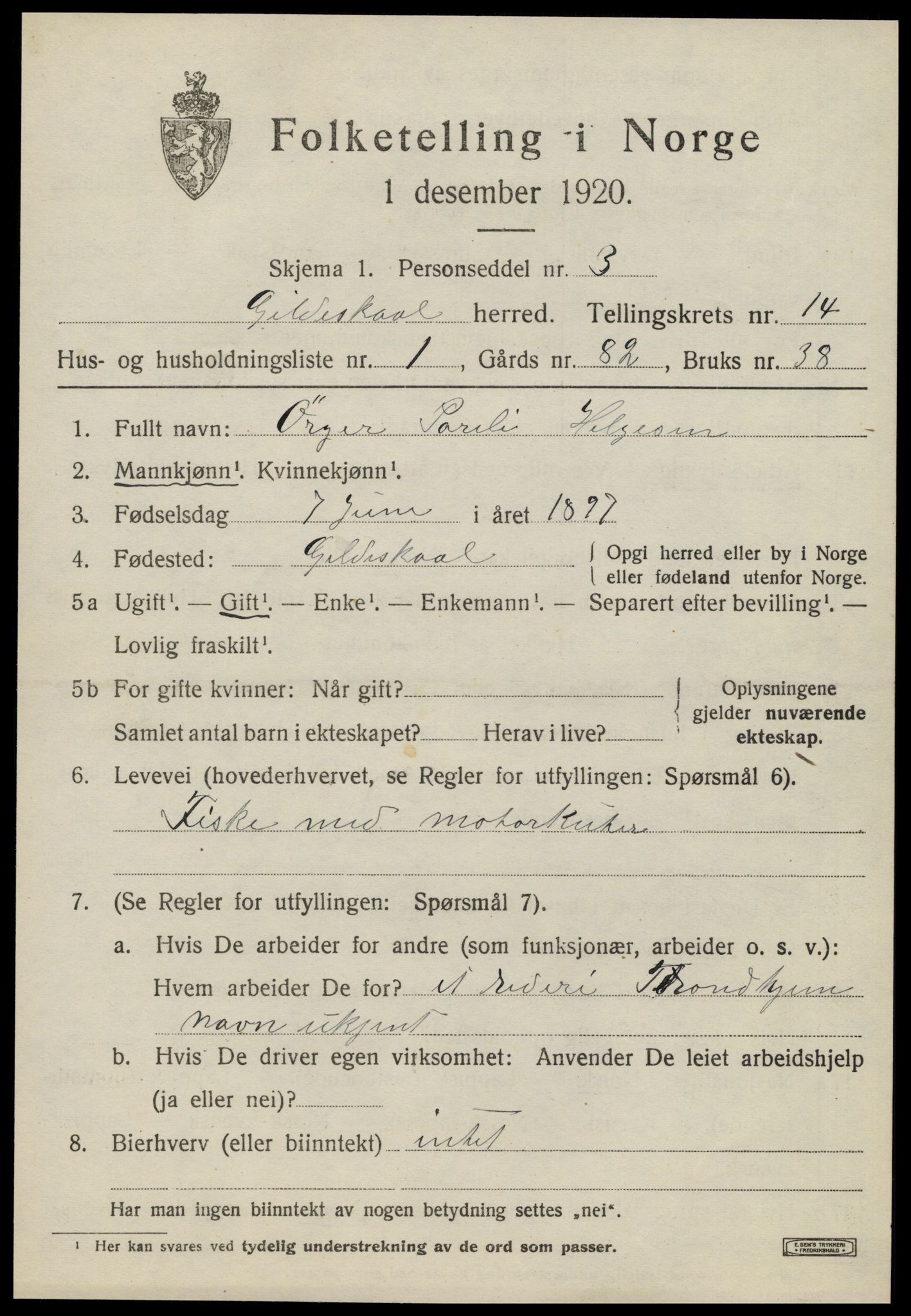 SAT, 1920 census for Gildeskål, 1920, p. 8940