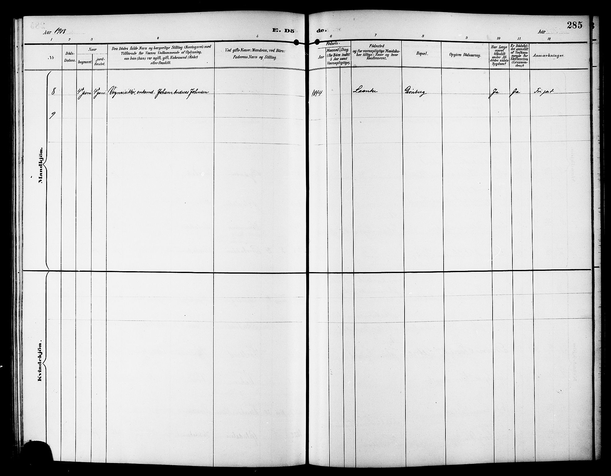 Ministerialprotokoller, klokkerbøker og fødselsregistre - Sør-Trøndelag, SAT/A-1456/617/L0431: Parish register (copy) no. 617C01, 1889-1910, p. 285