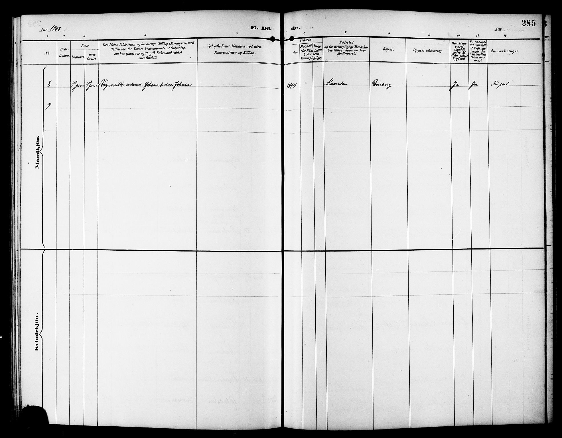 Ministerialprotokoller, klokkerbøker og fødselsregistre - Sør-Trøndelag, AV/SAT-A-1456/617/L0431: Parish register (copy) no. 617C01, 1889-1910, p. 285