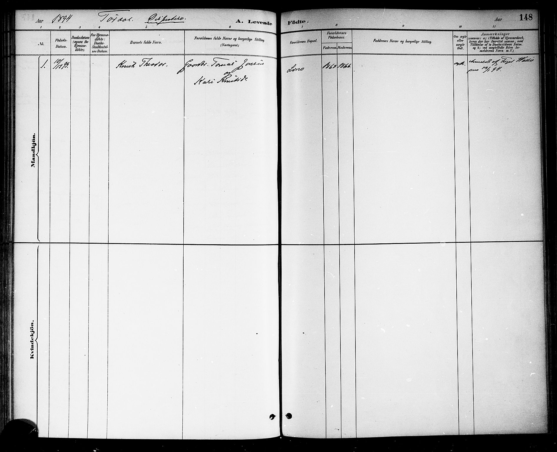 Drangedal kirkebøker, SAKO/A-258/F/Fa/L0010: Parish register (official) no. 10 /2, 1885-1894, p. 148