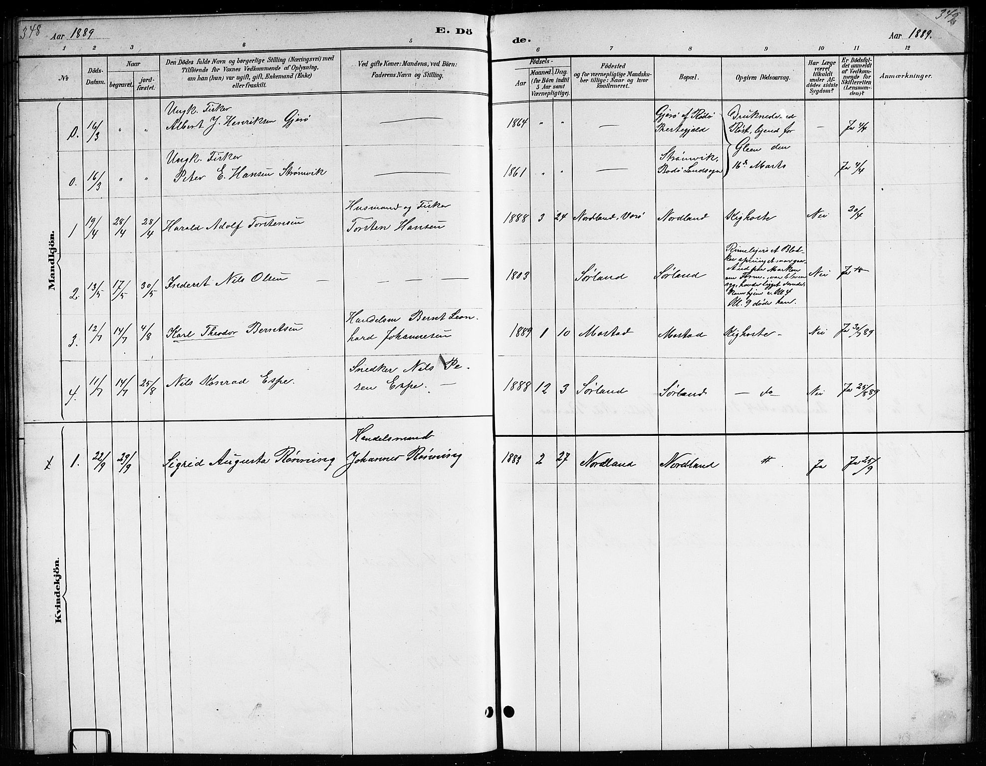 Ministerialprotokoller, klokkerbøker og fødselsregistre - Nordland, SAT/A-1459/807/L0123: Parish register (copy) no. 807C01, 1884-1910, p. 348-349