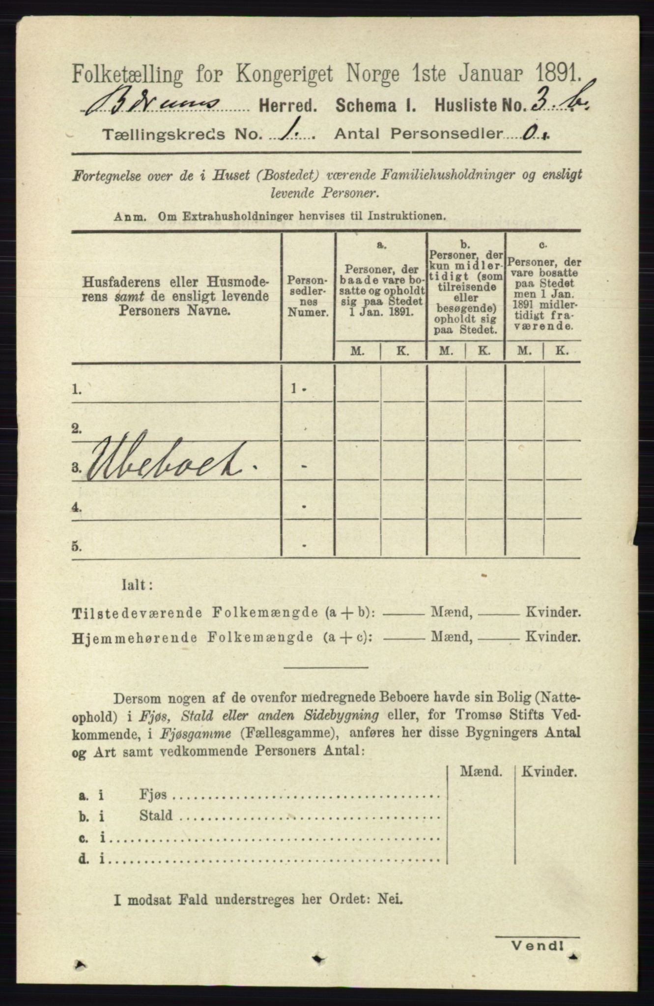 RA, 1891 census for 0219 Bærum, 1891, p. 45