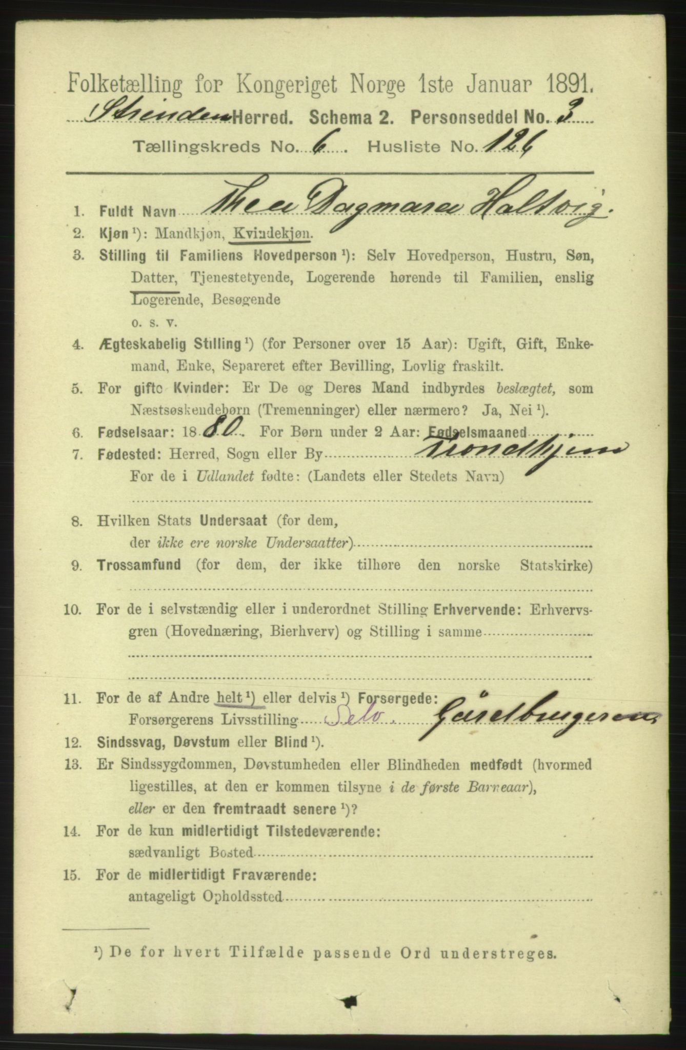 RA, 1891 census for 1660 Strinda, 1891, p. 6138