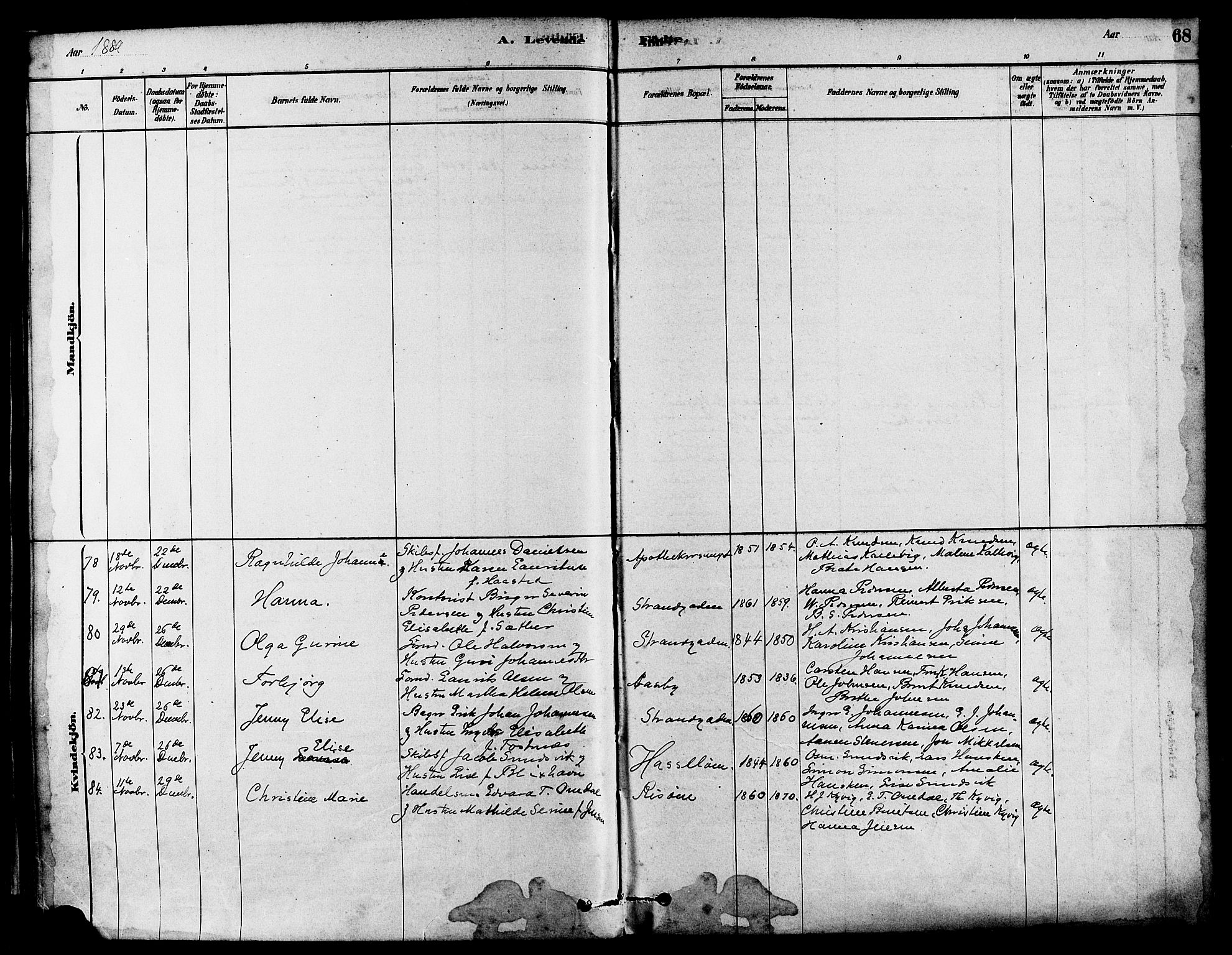 Haugesund sokneprestkontor, AV/SAST-A -101863/H/Ha/Haa/L0003: Parish register (official) no. A 3, 1885-1890, p. 68