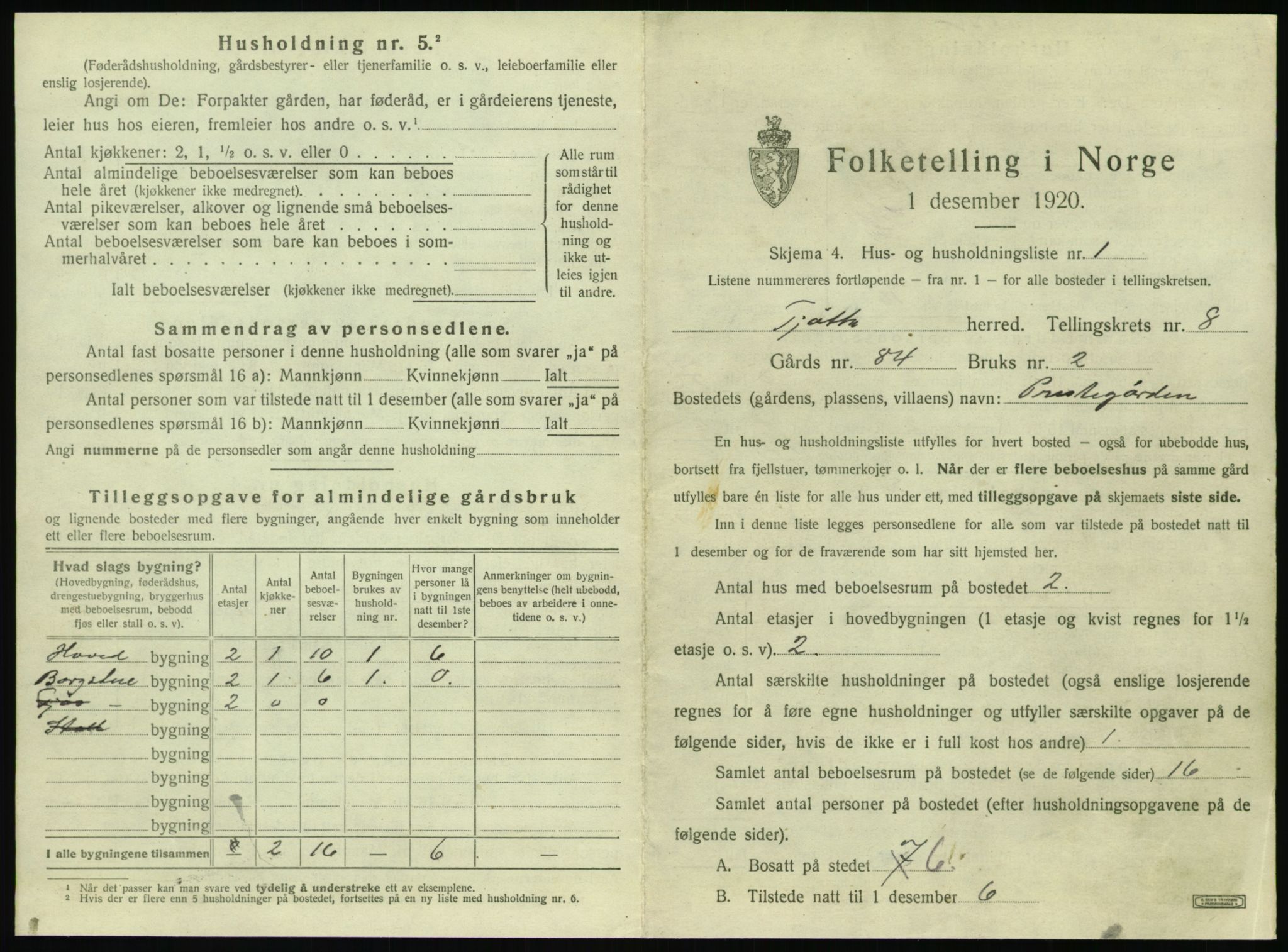 SAT, 1920 census for Tjøtta, 1920, p. 449