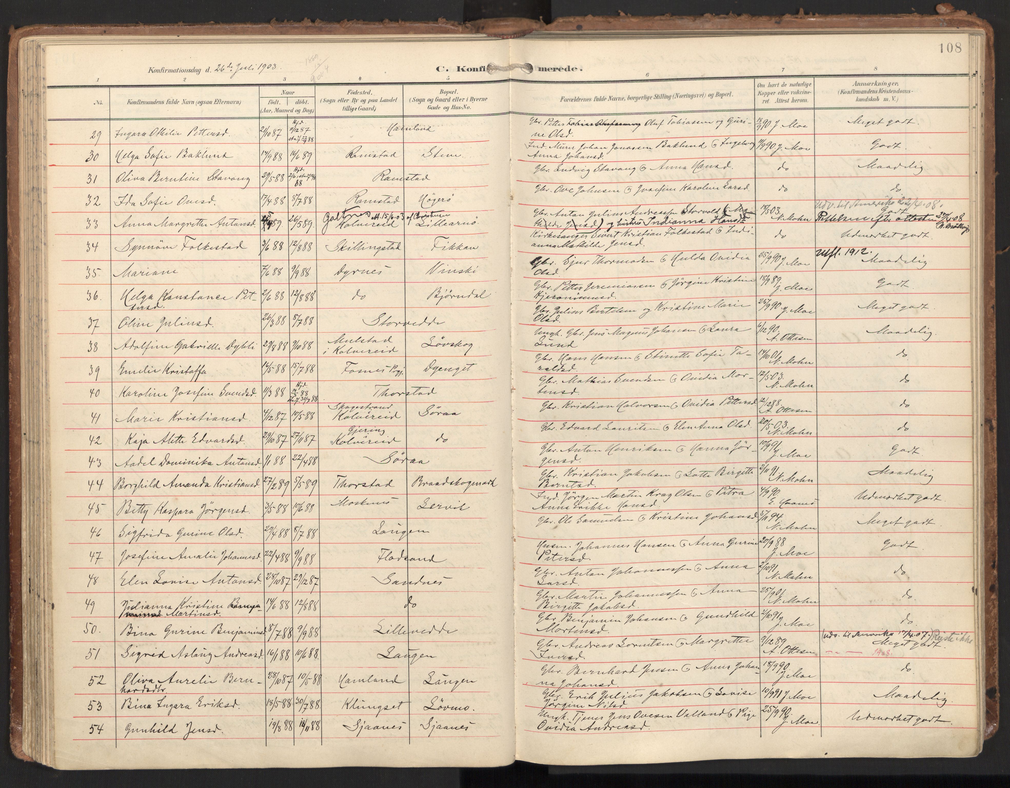 Ministerialprotokoller, klokkerbøker og fødselsregistre - Nord-Trøndelag, SAT/A-1458/784/L0677: Parish register (official) no. 784A12, 1900-1920, p. 108