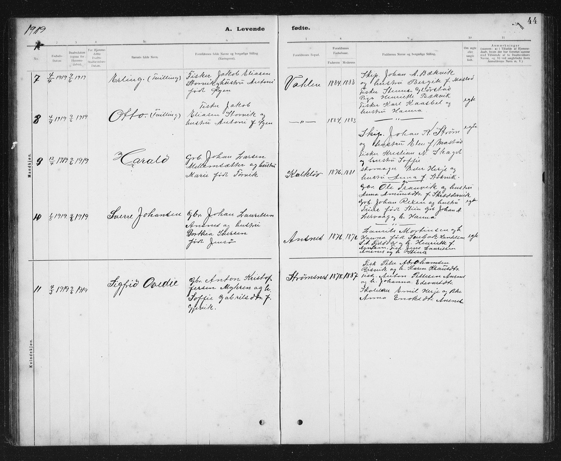 Ministerialprotokoller, klokkerbøker og fødselsregistre - Sør-Trøndelag, AV/SAT-A-1456/637/L0563: Parish register (copy) no. 637C04, 1899-1940, p. 44