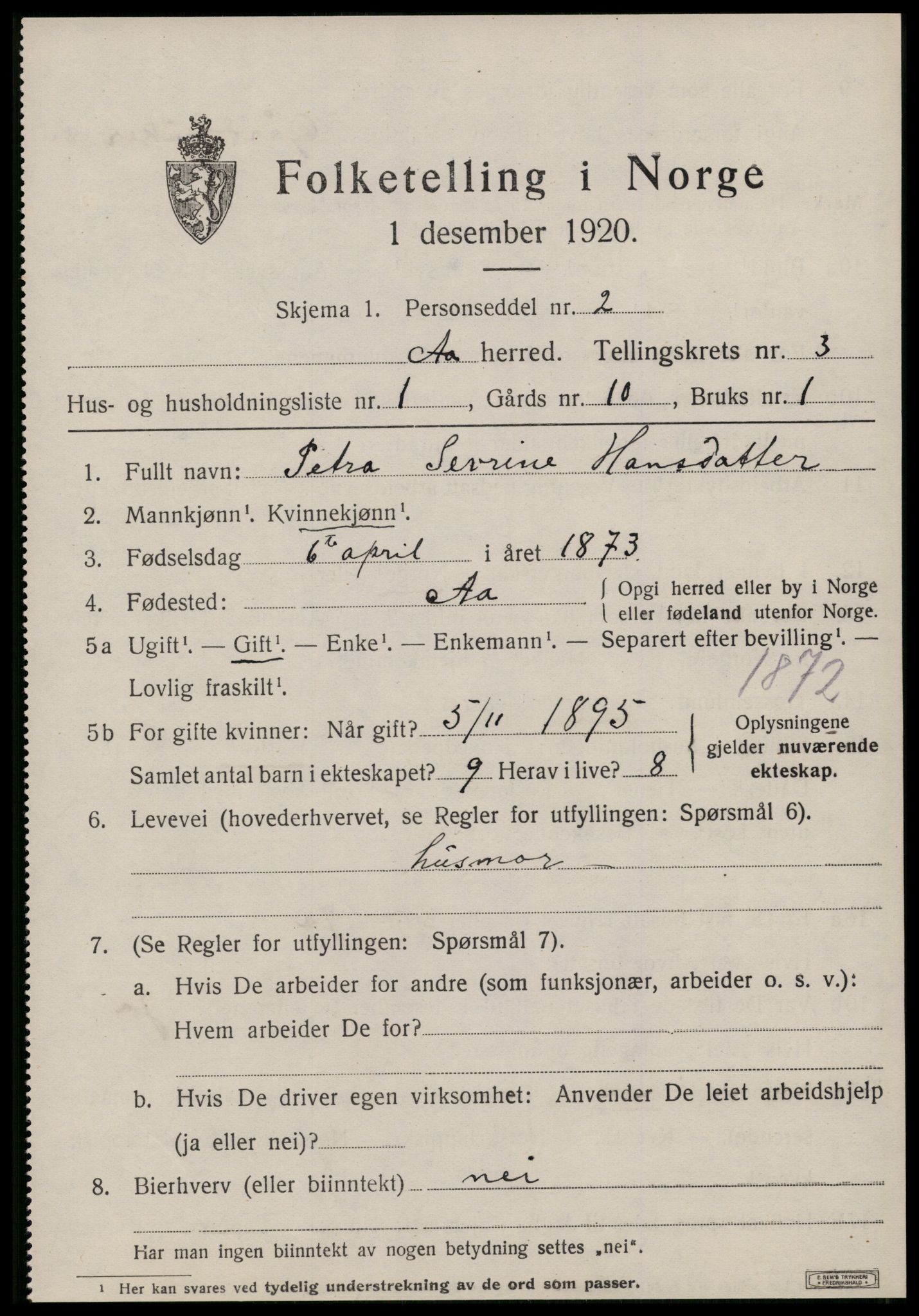 SAT, 1920 census for Å, 1920, p. 1734