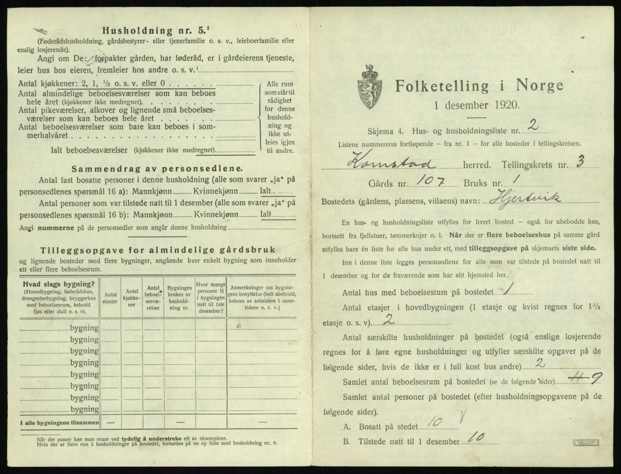 SAT, 1920 census for Kornstad, 1920, p. 215