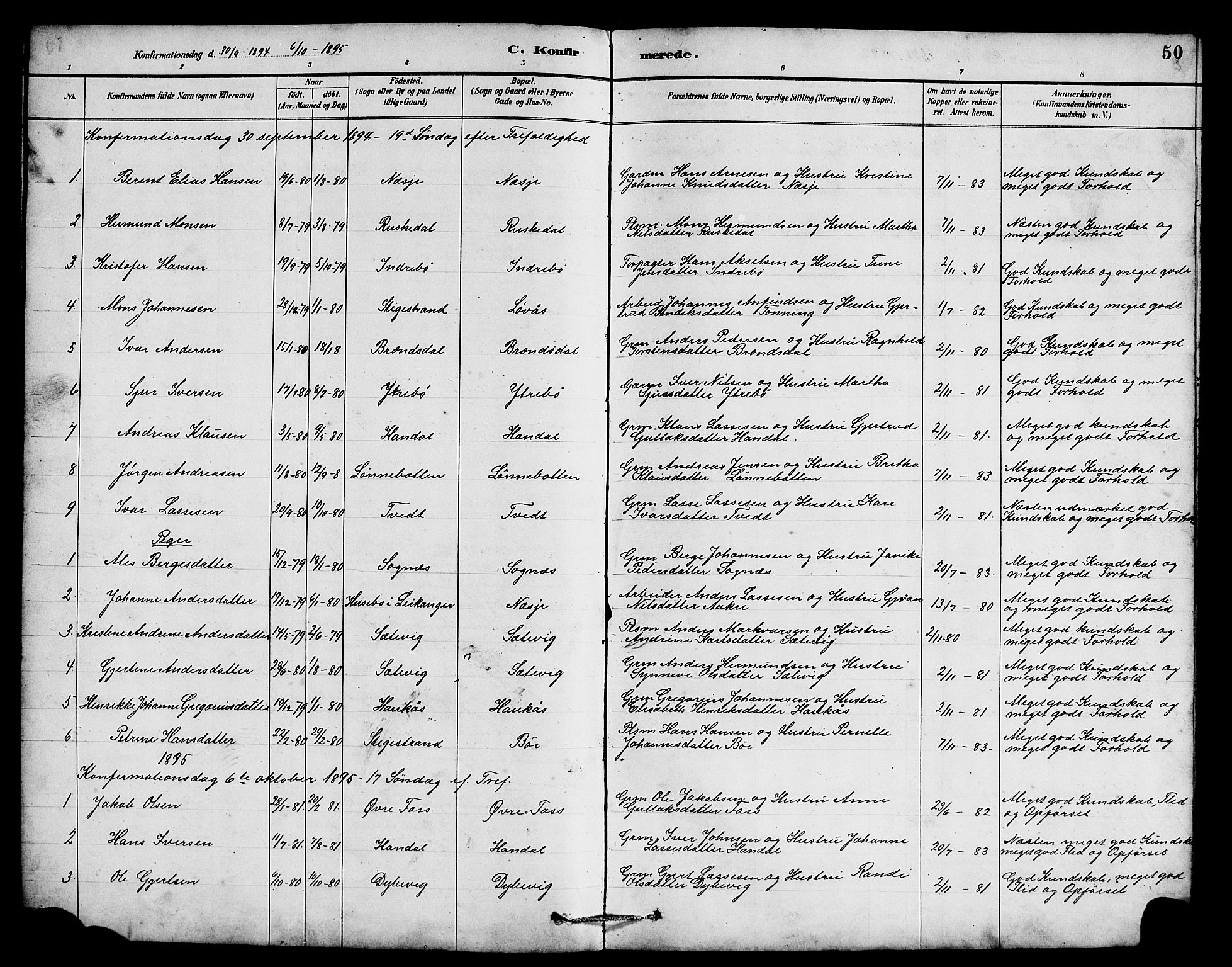 Hyllestad sokneprestembete, SAB/A-80401: Parish register (copy) no. B 2, 1889-1915, p. 50