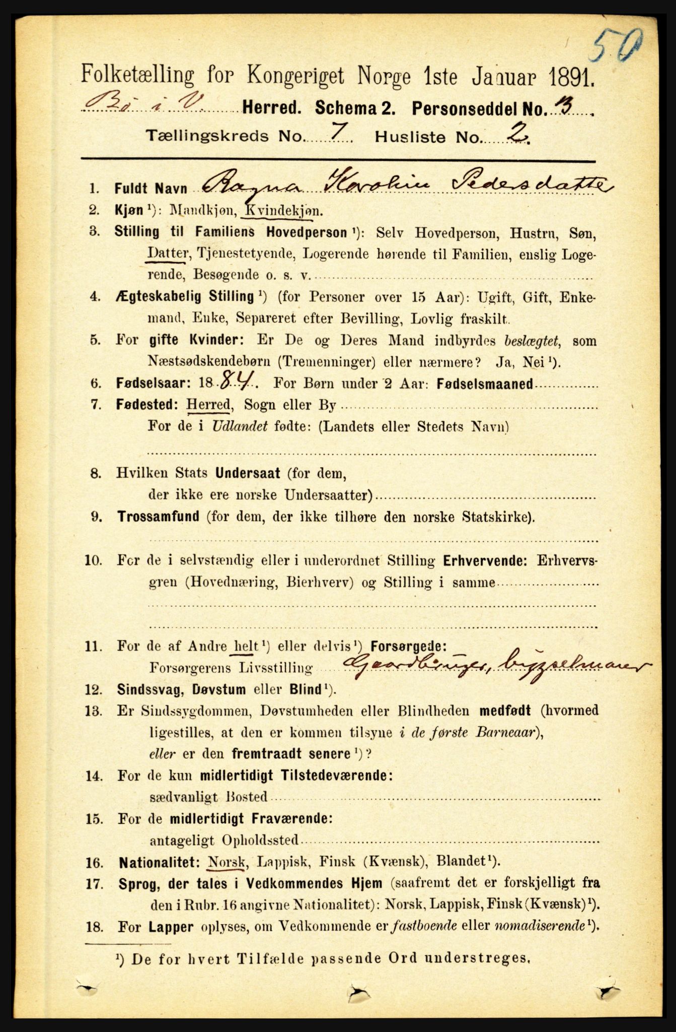 RA, 1891 census for 1867 Bø, 1891, p. 2501