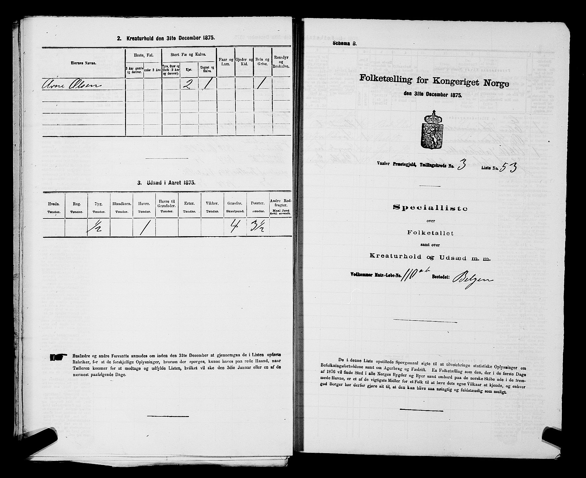 RA, 1875 census for 0137P Våler, 1875, p. 560