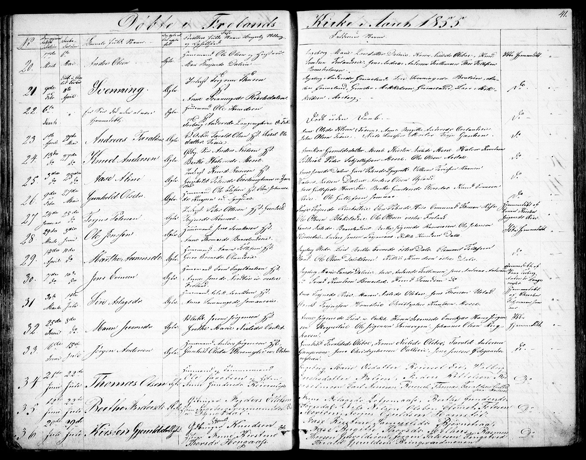 Froland sokneprestkontor, SAK/1111-0013/F/Fb/L0008: Parish register (copy) no. B 8, 1843-1875, p. 41