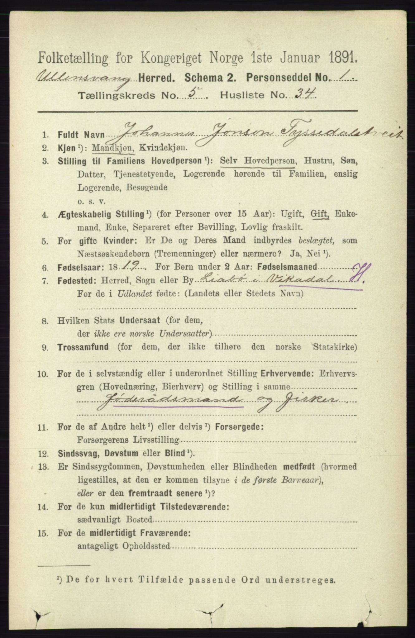 RA, 1891 census for 1230 Ullensvang, 1891, p. 1842