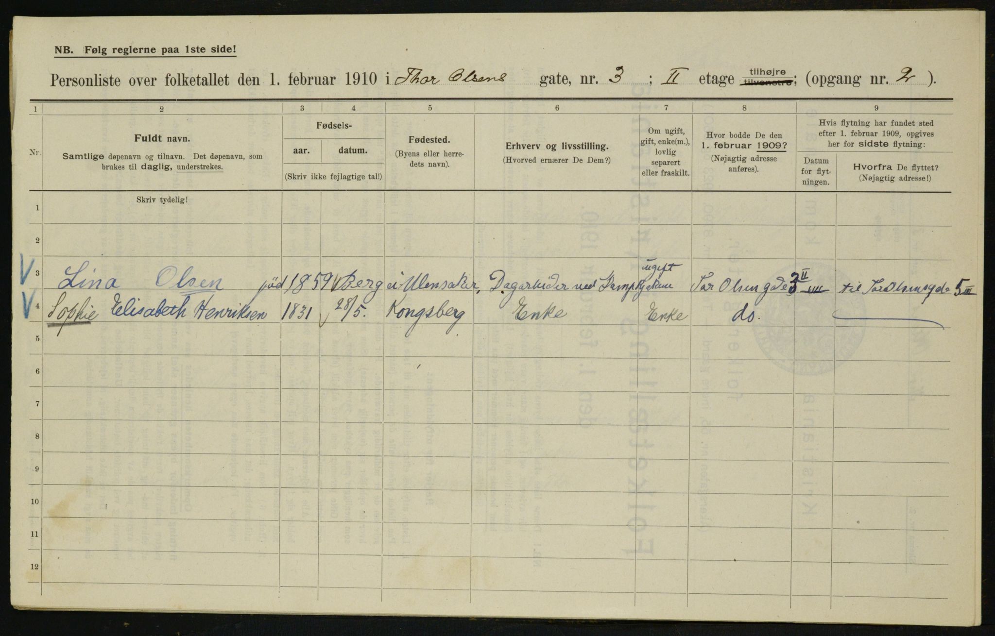 OBA, Municipal Census 1910 for Kristiania, 1910, p. 103720