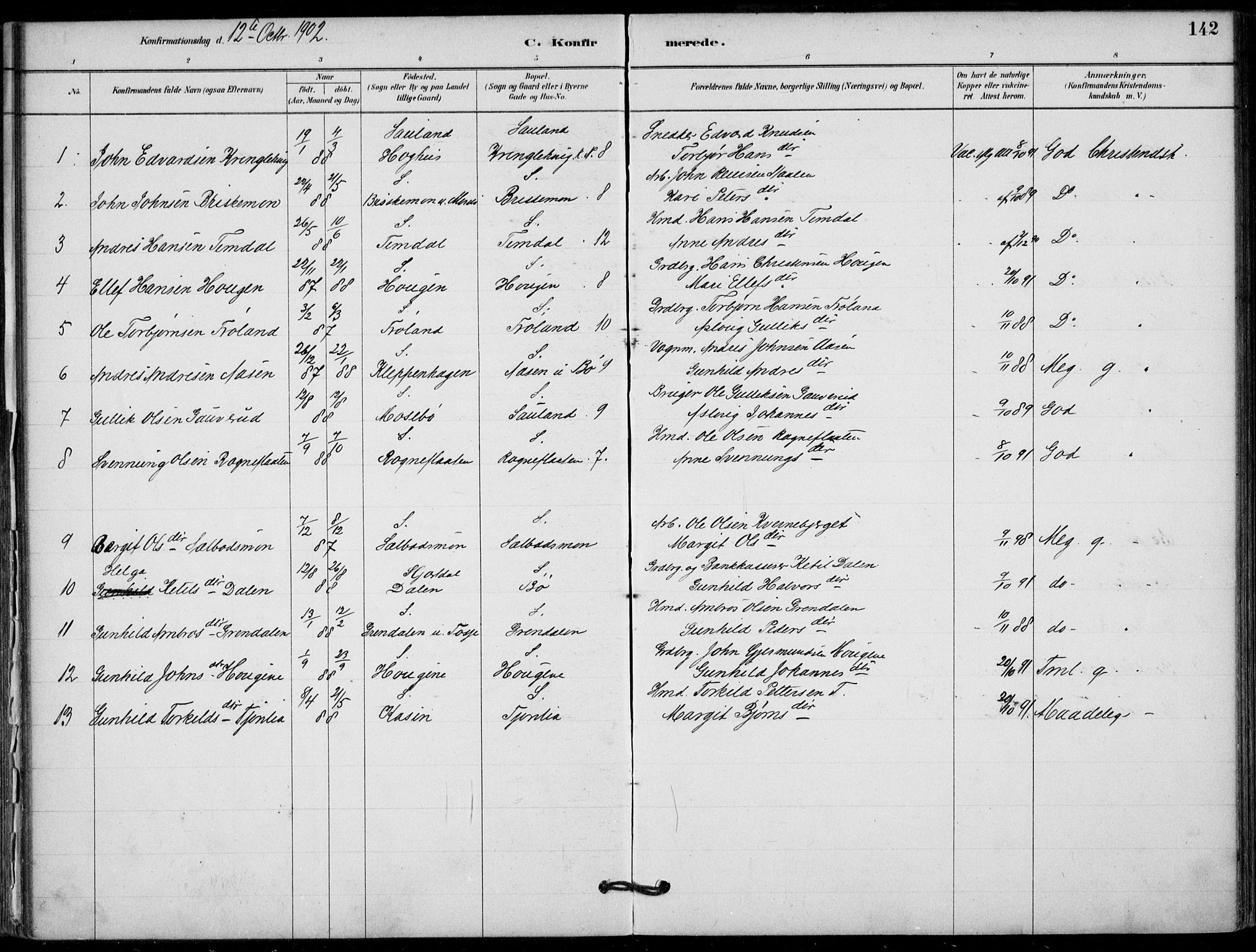 Hjartdal kirkebøker, SAKO/A-270/F/Fb/L0002: Parish register (official) no. II 2, 1880-1932, p. 142