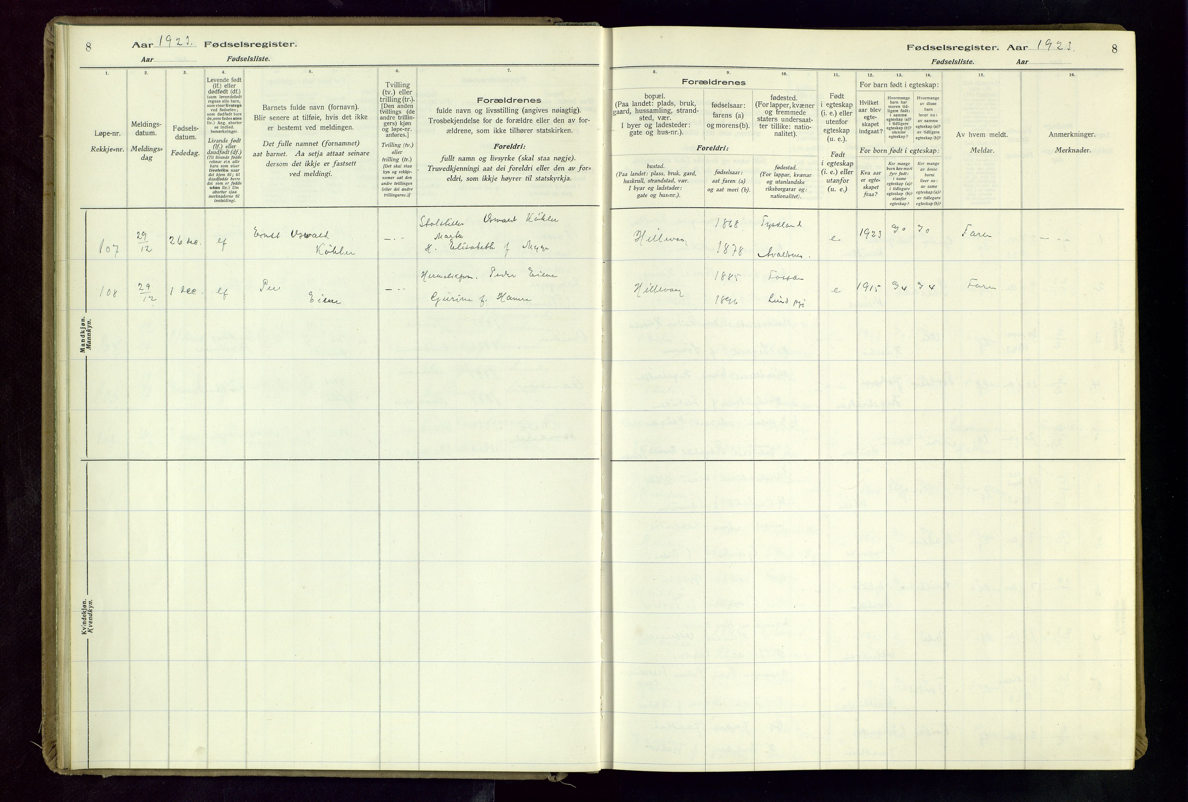 Hetland sokneprestkontor, AV/SAST-A-101826/70/704BA/L0004: Birth register no. 4, 1923-1937, p. 8