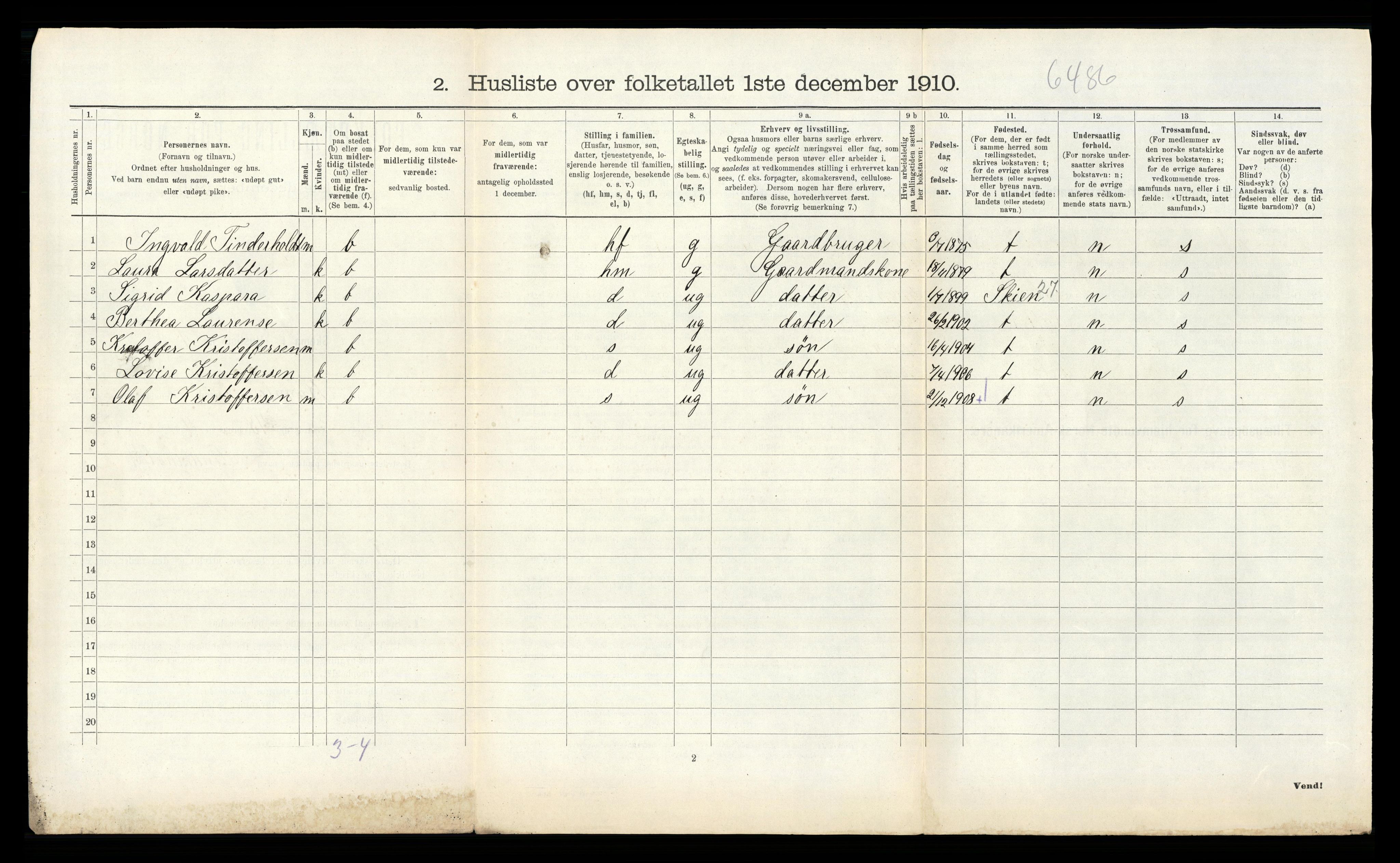 RA, 1910 census for Bamble, 1910, p. 1021