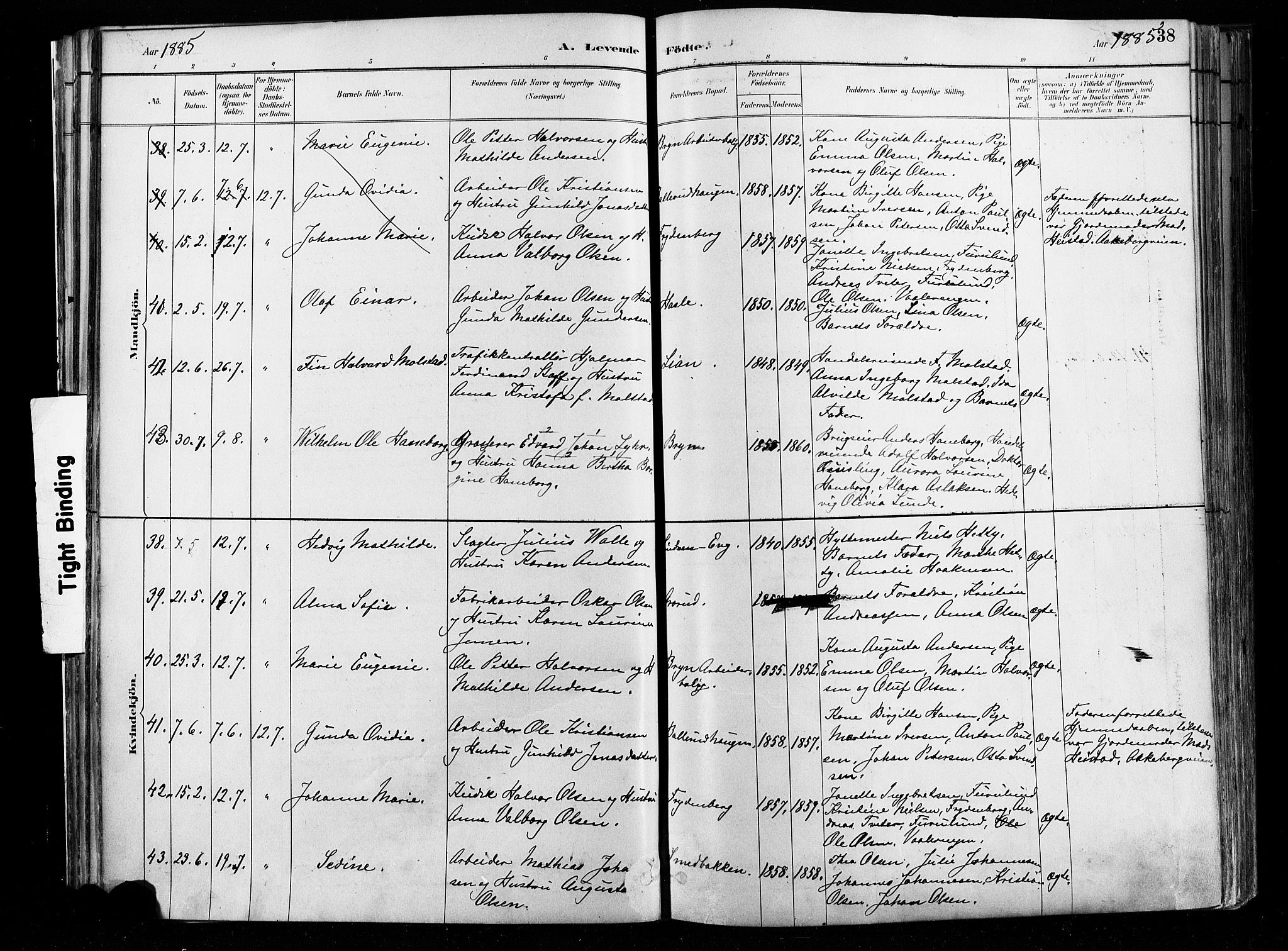 Østre Aker prestekontor Kirkebøker, AV/SAO-A-10840/F/Fa/L0008: Parish register (official) no. I 8, 1883-1894, p. 38