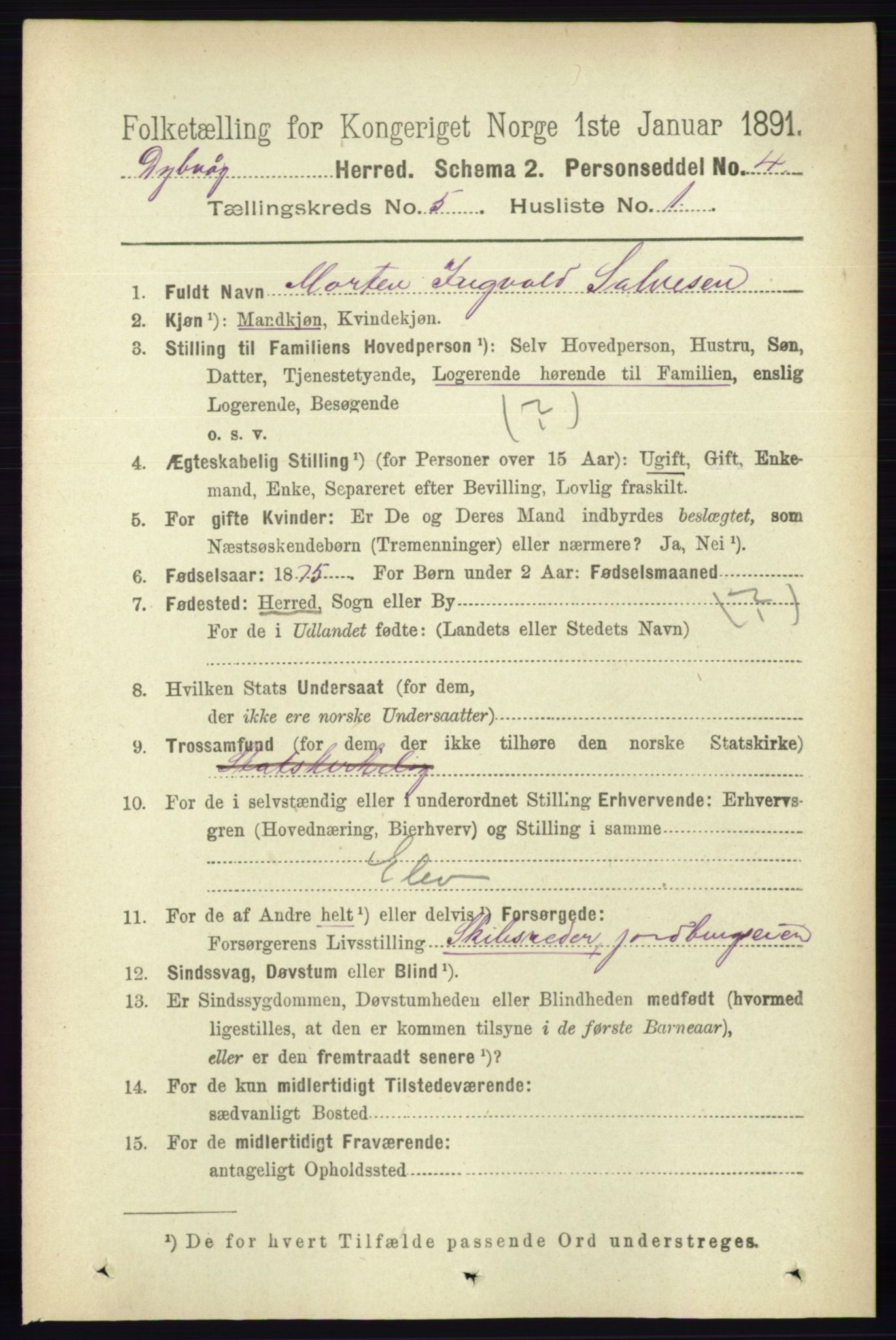 RA, 1891 census for 0915 Dypvåg, 1891, p. 1369