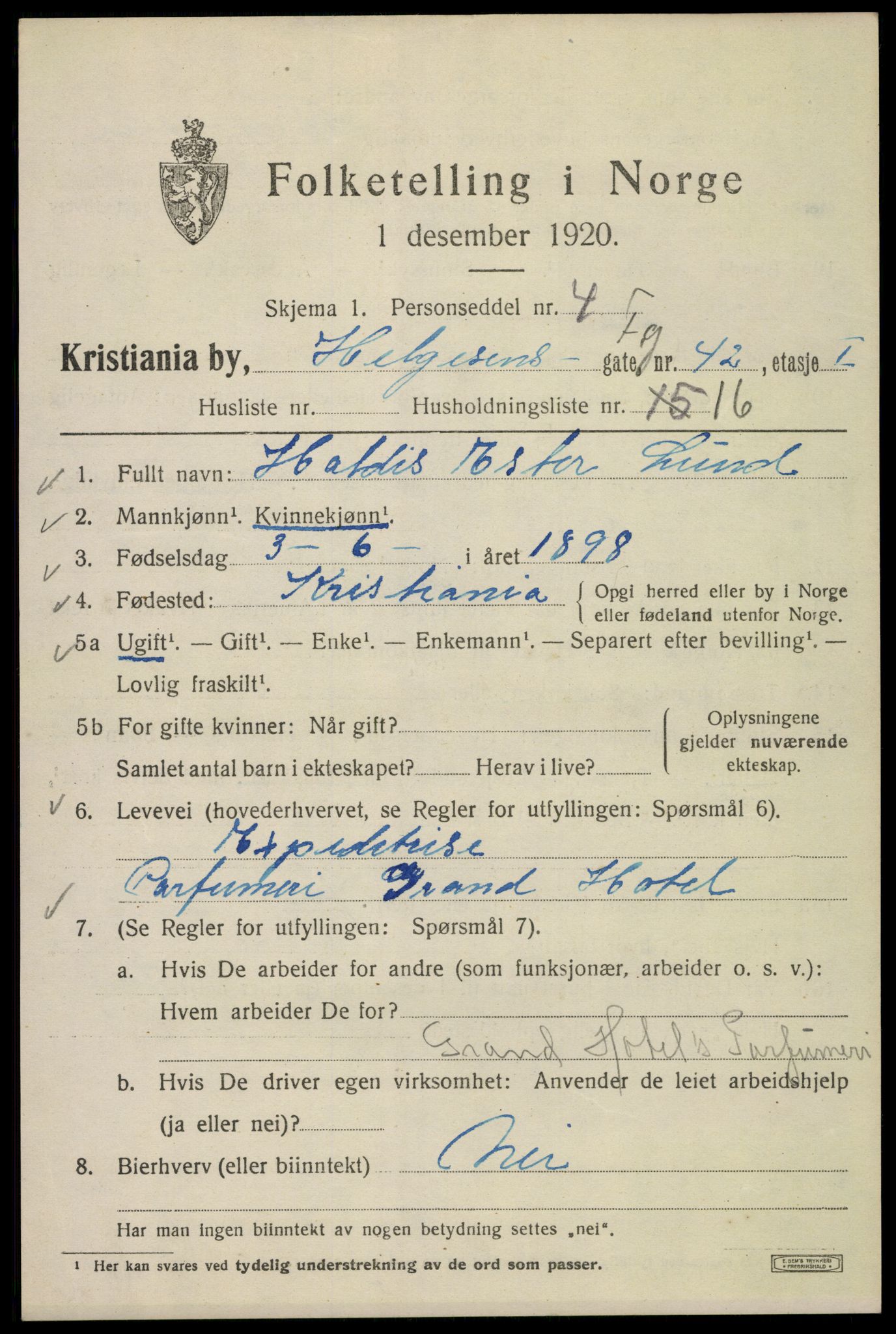 SAO, 1920 census for Kristiania, 1920, p. 285293