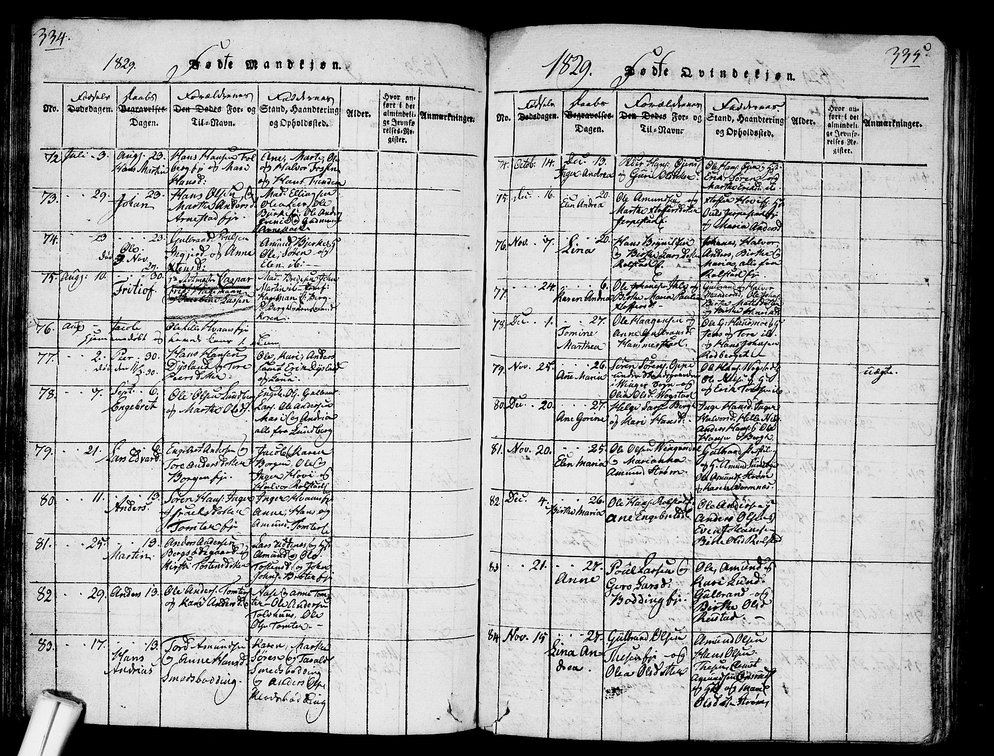 Nes prestekontor Kirkebøker, SAO/A-10410/G/Ga/L0001: Parish register (copy) no. I 1, 1815-1835, p. 334-335