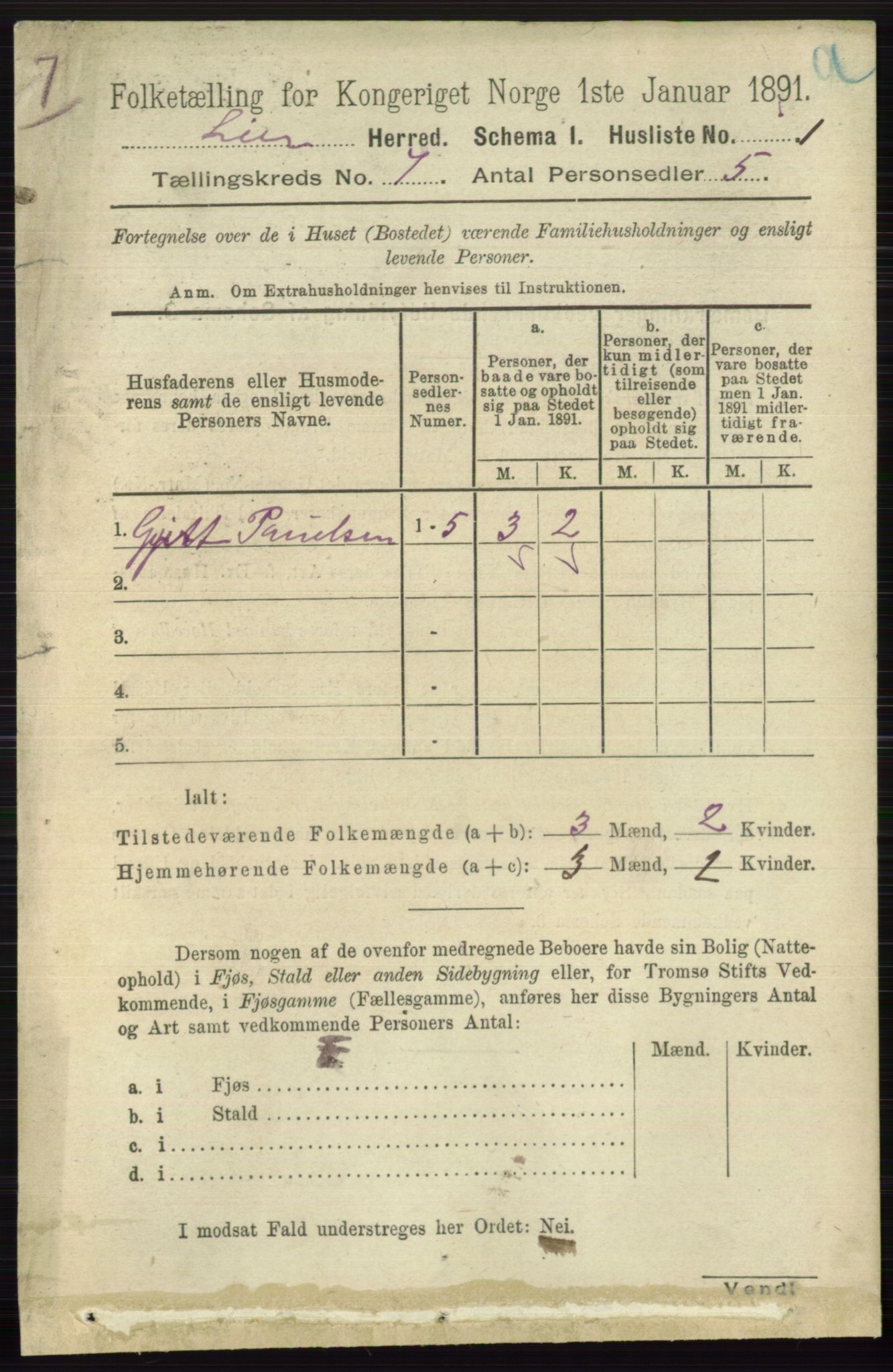 RA, 1891 census for 0626 Lier, 1891, p. 4433