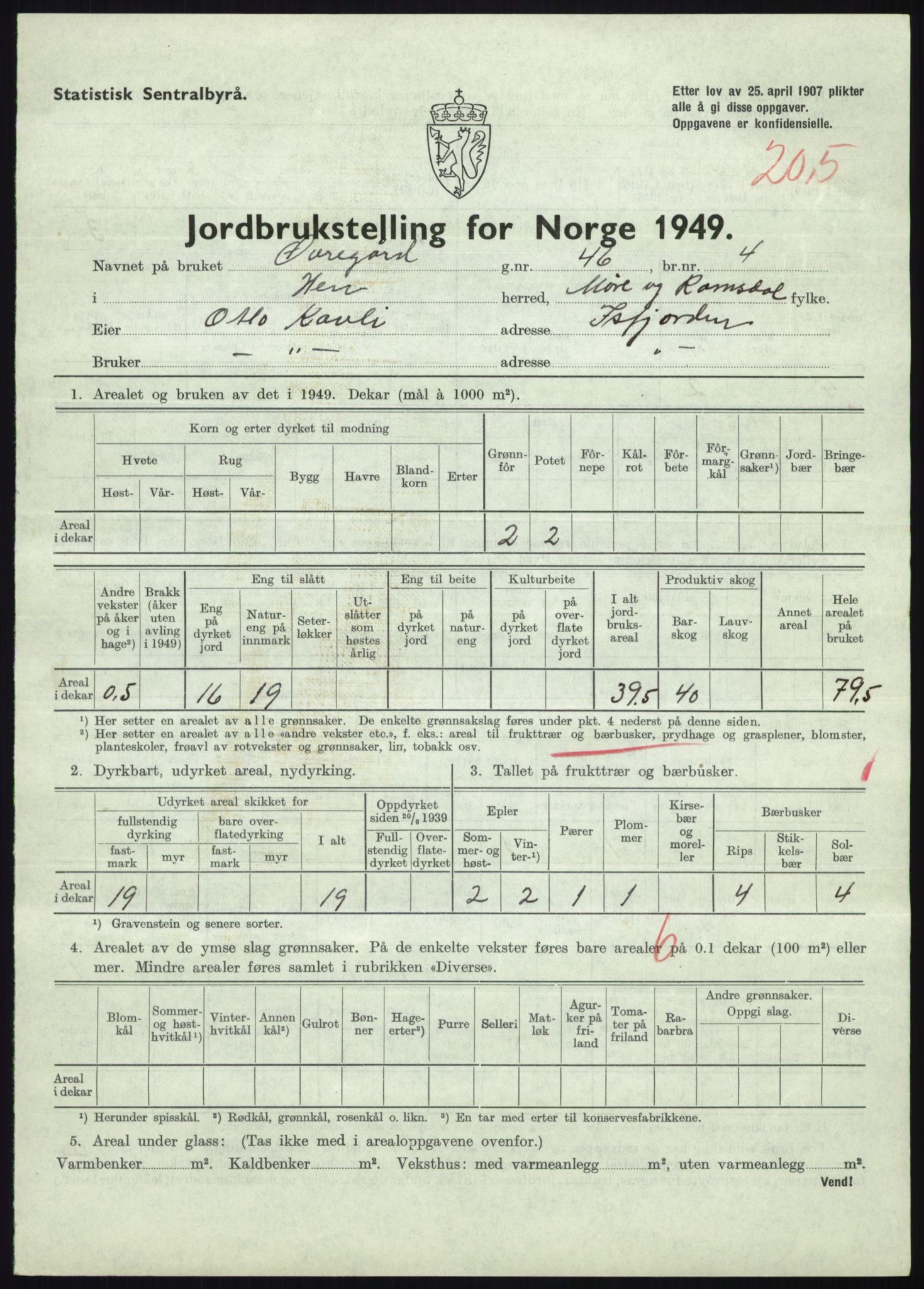 Statistisk sentralbyrå, Næringsøkonomiske emner, Jordbruk, skogbruk, jakt, fiske og fangst, AV/RA-S-2234/G/Gc/L0323: Møre og Romsdal: Grytten og Hen, 1949, p. 755