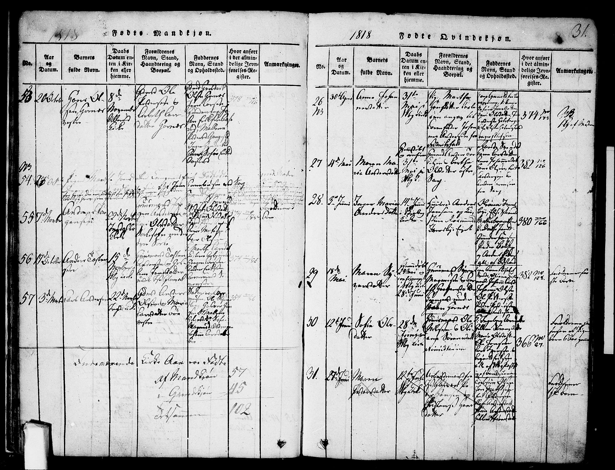 Skjeberg prestekontor Kirkebøker, SAO/A-10923/F/Fa/L0004: Parish register (official) no. I 4, 1815-1830, p. 31