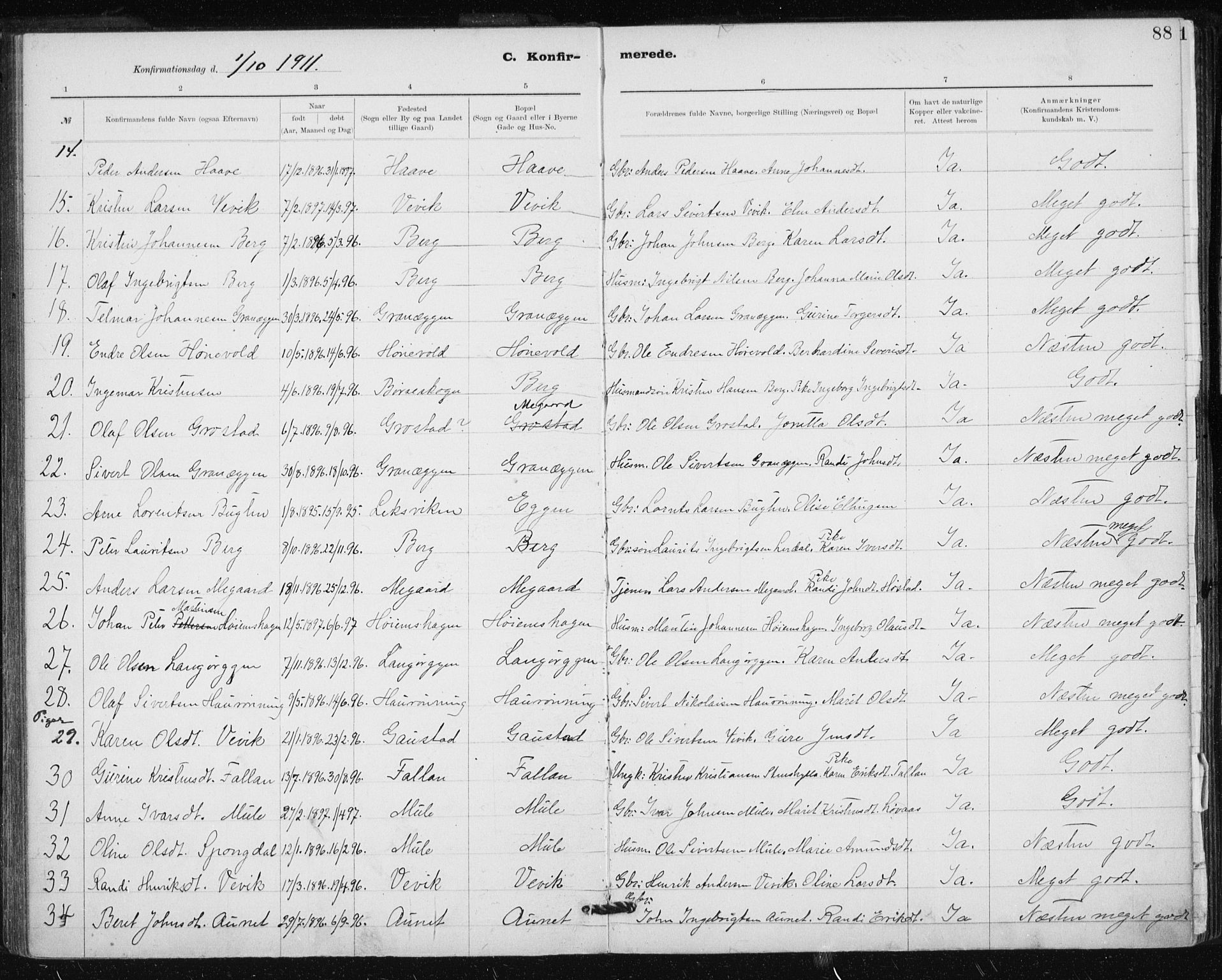 Ministerialprotokoller, klokkerbøker og fødselsregistre - Sør-Trøndelag, AV/SAT-A-1456/612/L0381: Parish register (official) no. 612A13, 1907-1923, p. 88