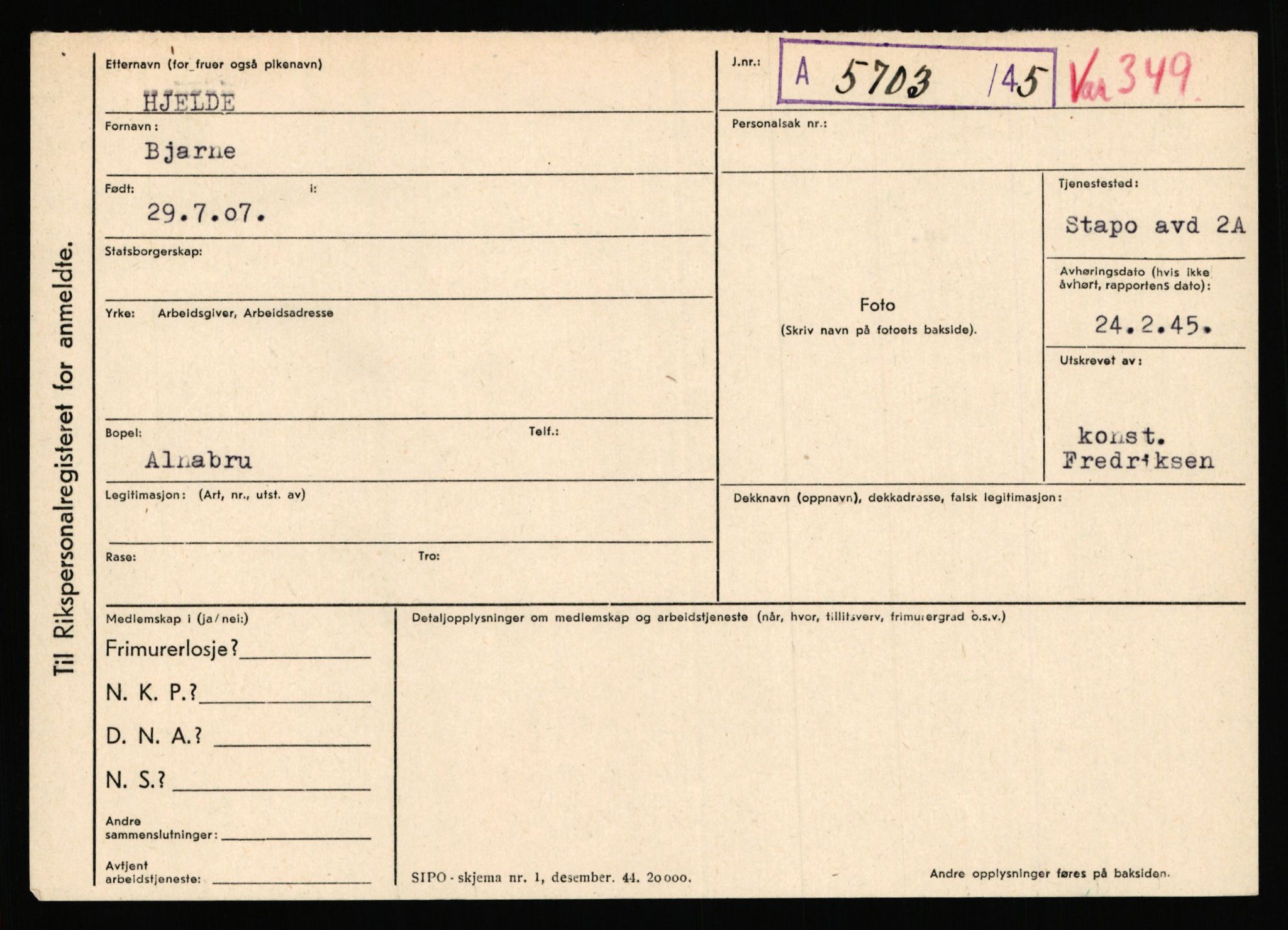 Statspolitiet - Hovedkontoret / Osloavdelingen, AV/RA-S-1329/C/Ca/L0006: Hanche - Hokstvedt, 1943-1945, p. 4375