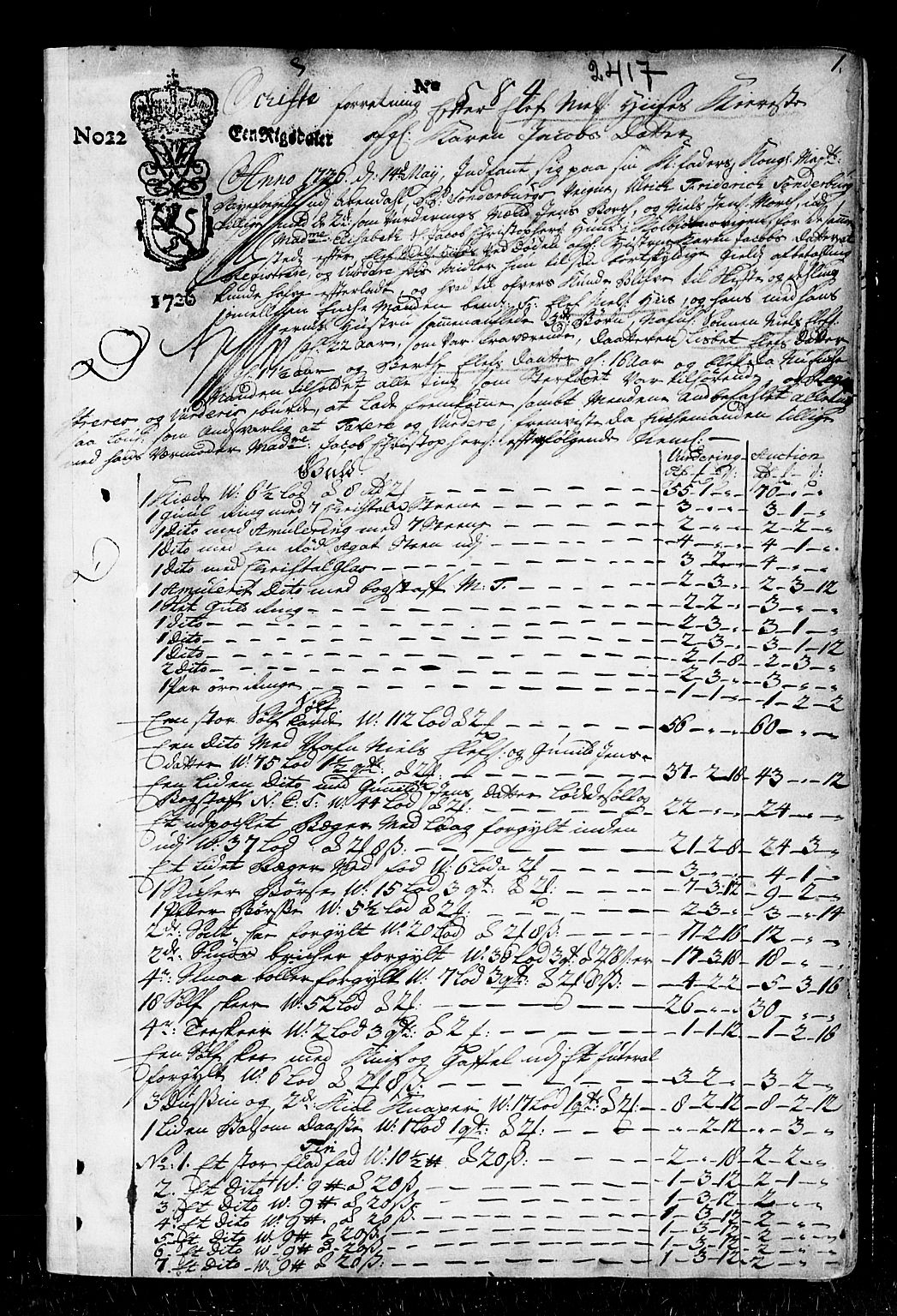 Arendal byfogd, AV/SAK-1222-0001/H/Hc/L0003: Skifteprotokoll nr. 2 for Arendal og Risør, m/register, 1726-1733, p. 0b-1a