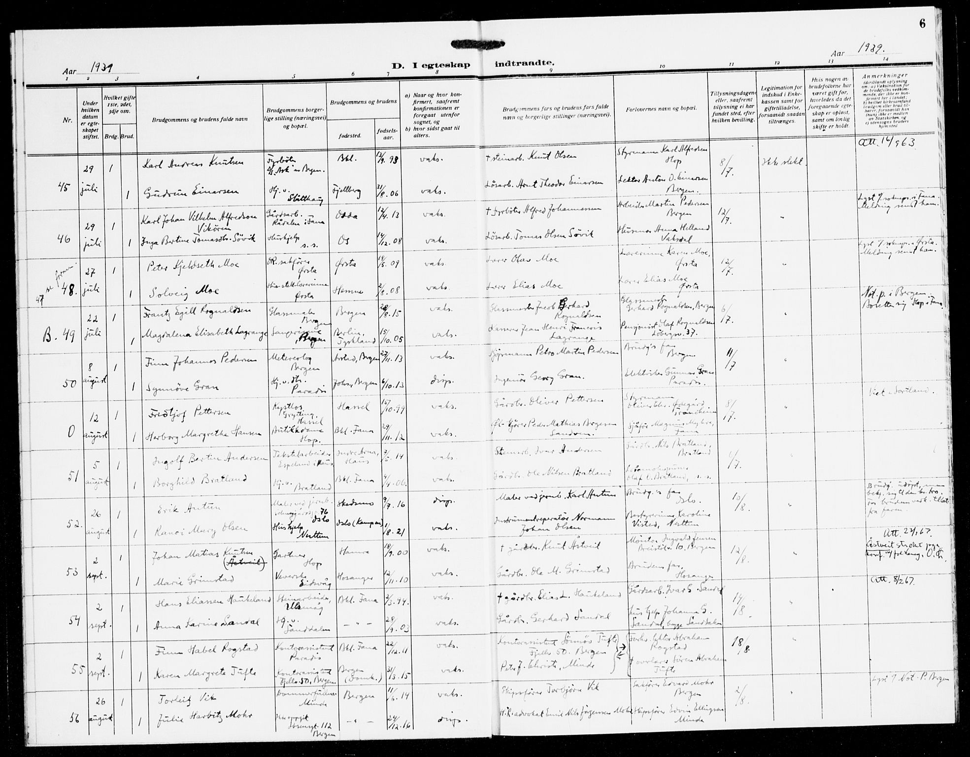 Fana Sokneprestembete, SAB/A-75101/H/Haa/Haak/L0003: Parish register (official) no. K 3, 1938-1944, p. 6