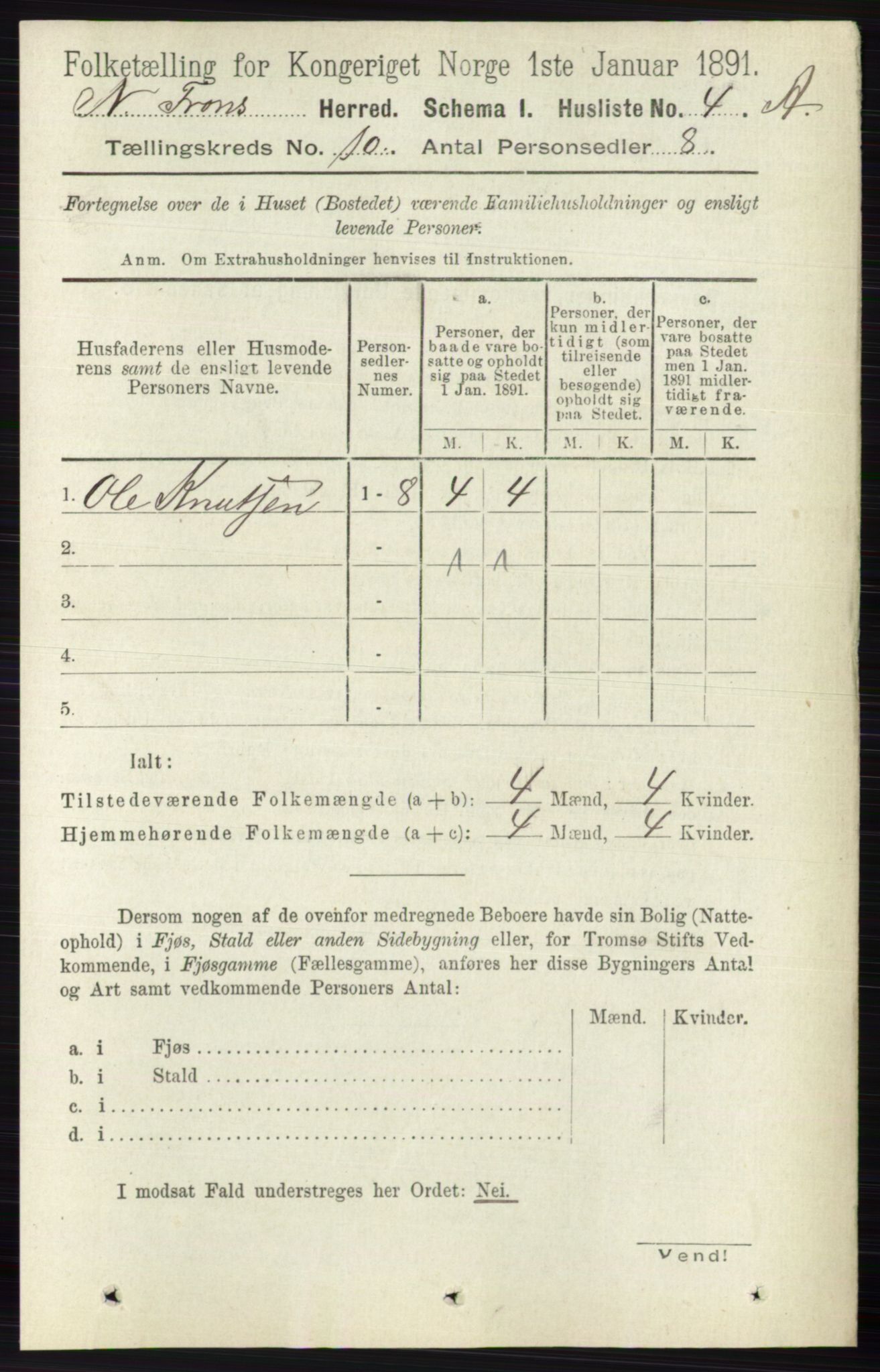 RA, 1891 census for 0518 Nord-Fron, 1891, p. 4304