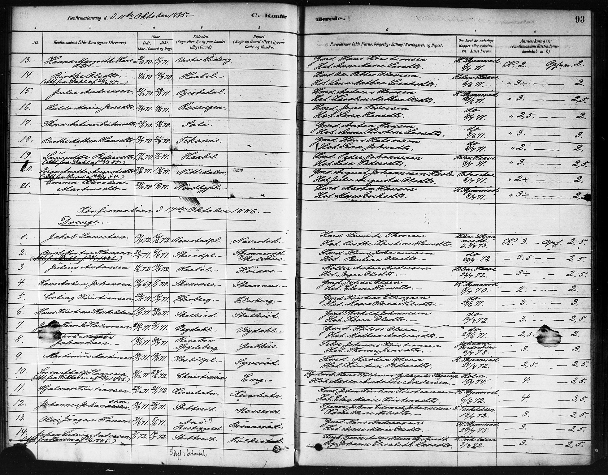 Våler prestekontor Kirkebøker, AV/SAO-A-11083/F/Fa/L0010: Parish register (official) no. I 10, 1878-1896, p. 93