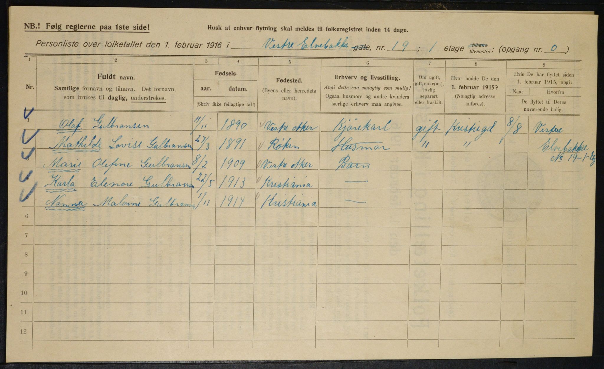 OBA, Municipal Census 1916 for Kristiania, 1916, p. 126290