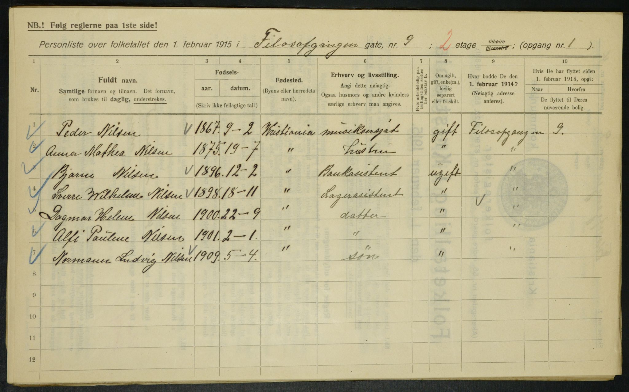 OBA, Municipal Census 1915 for Kristiania, 1915, p. 23809