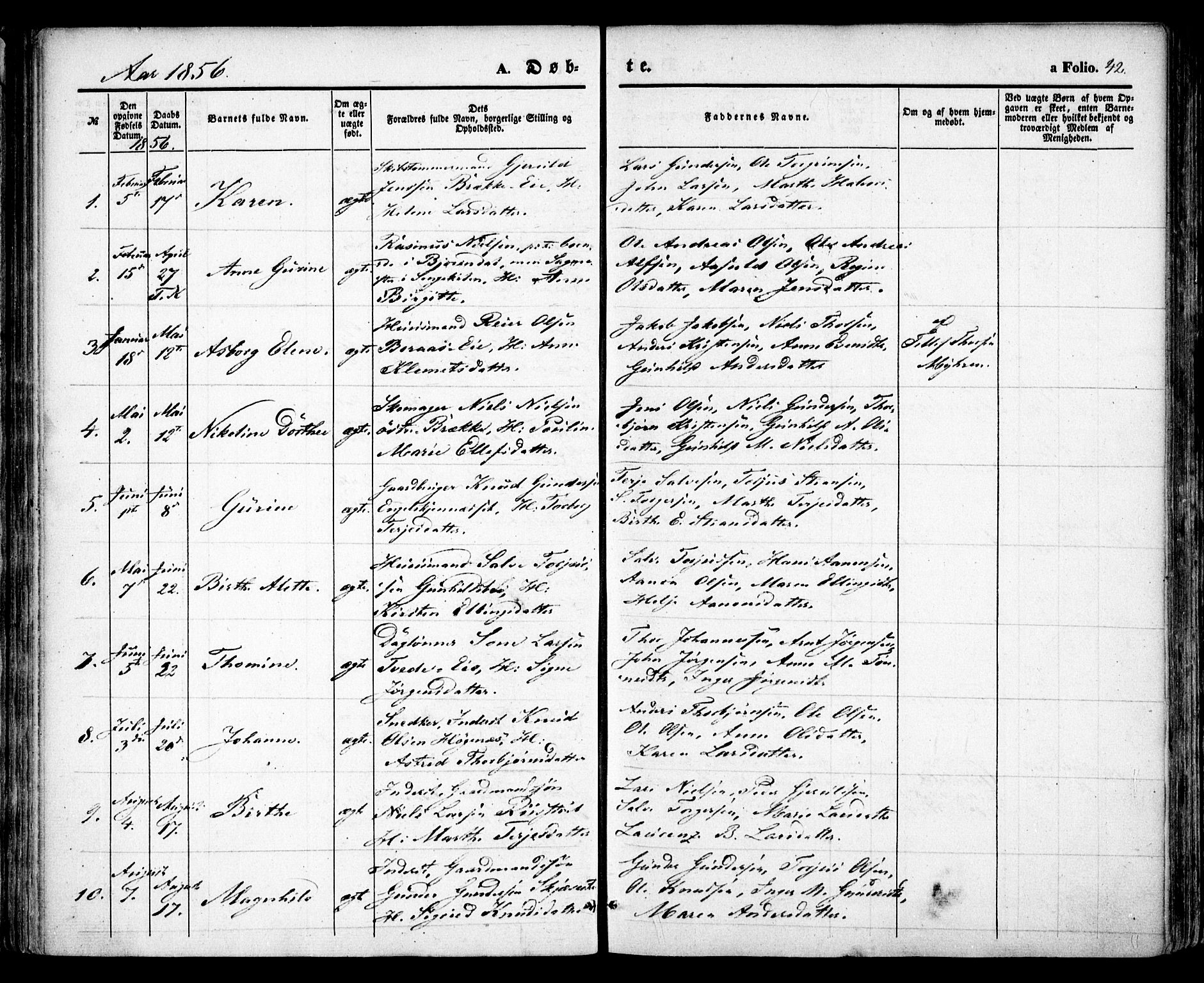 Austre Moland sokneprestkontor, AV/SAK-1111-0001/F/Fa/Faa/L0007: Parish register (official) no. A 7, 1847-1857, p. 42