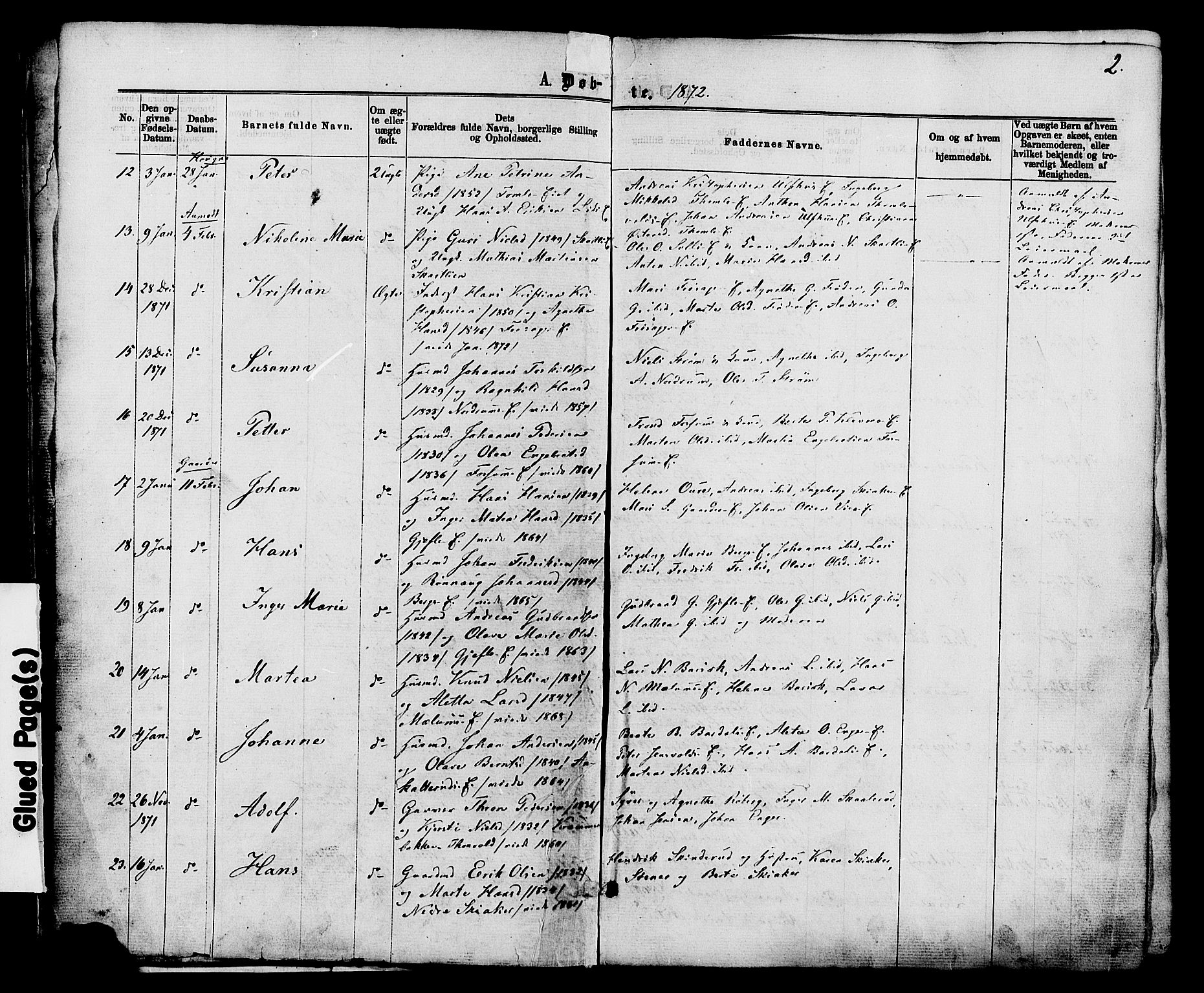 Nordre Land prestekontor, AV/SAH-PREST-124/H/Ha/Haa/L0002: Parish register (official) no. 2, 1872-1881, p. 2