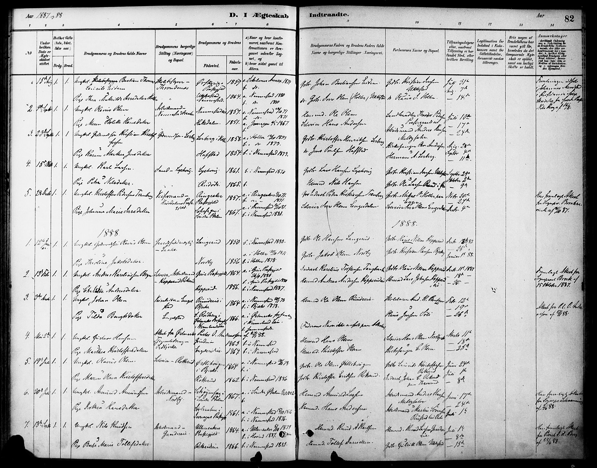 Nannestad prestekontor Kirkebøker, SAO/A-10414a/F/Fa/L0014: Parish register (official) no. I 14, 1881-1890, p. 82
