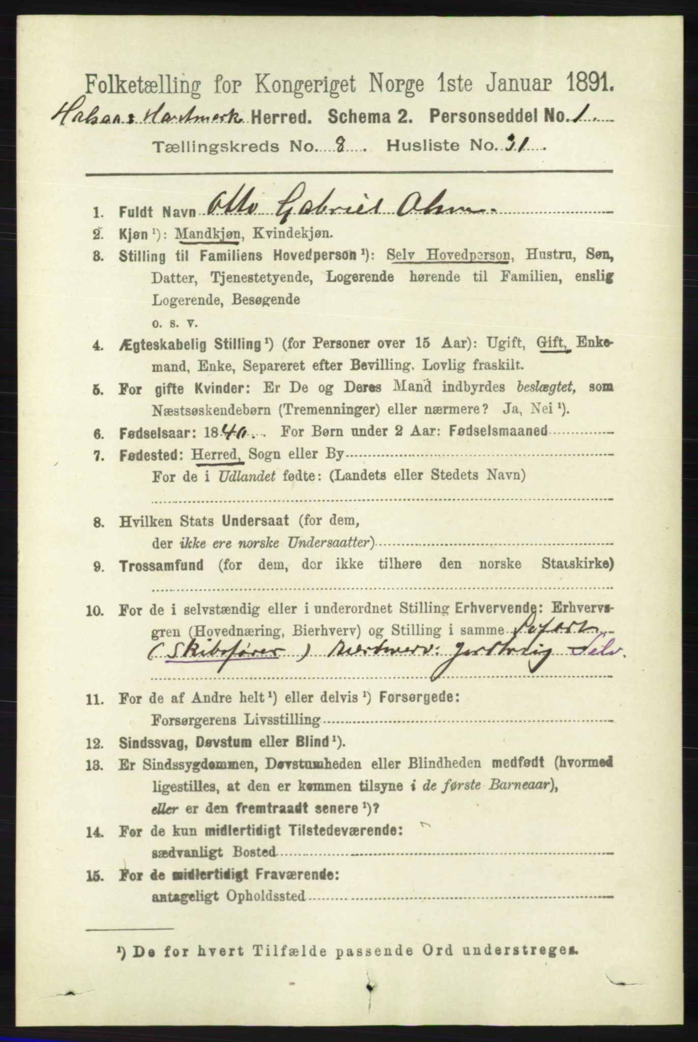 RA, 1891 census for 1019 Halse og Harkmark, 1891, p. 3404