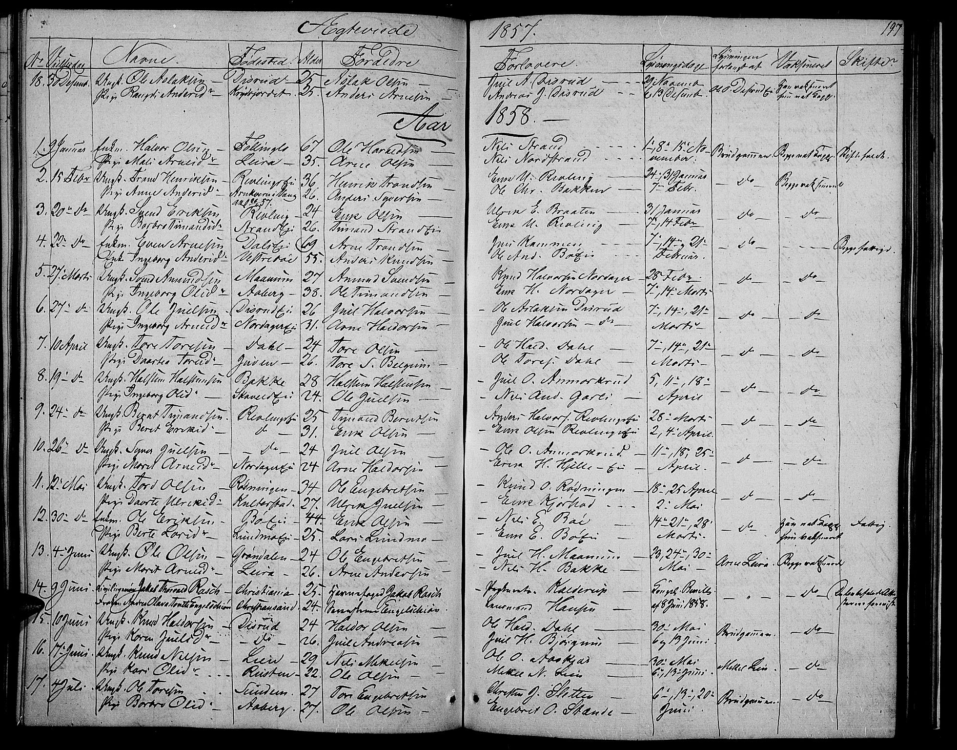 Nord-Aurdal prestekontor, SAH/PREST-132/H/Ha/Hab/L0002: Parish register (copy) no. 2, 1842-1877, p. 197