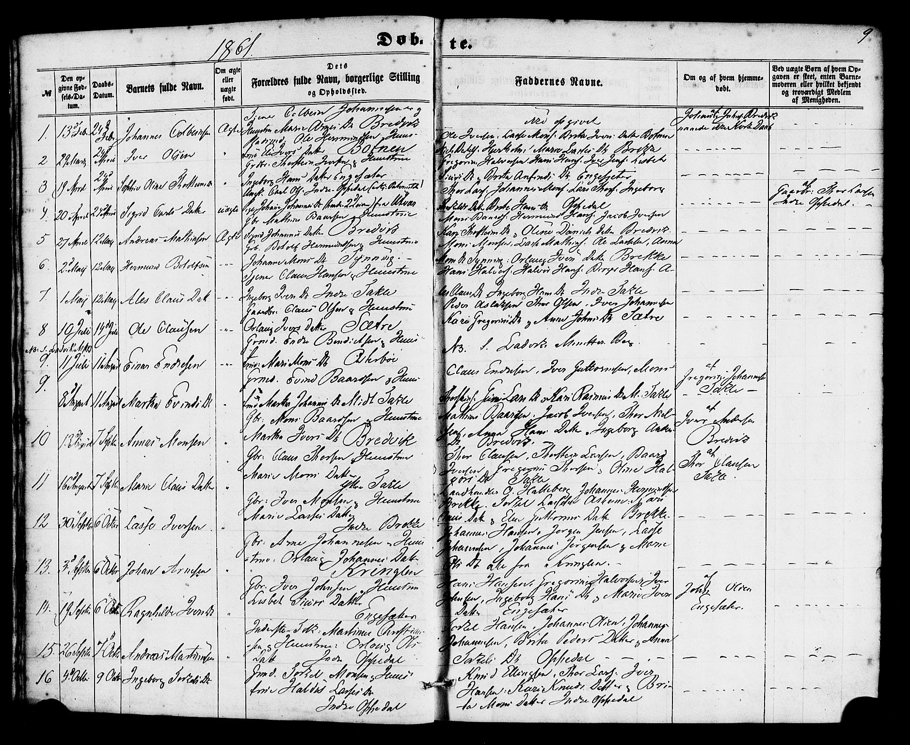 Gulen sokneprestembete, SAB/A-80201/H/Haa/Haac/L0001: Parish register (official) no. C 1, 1859-1881, p. 9