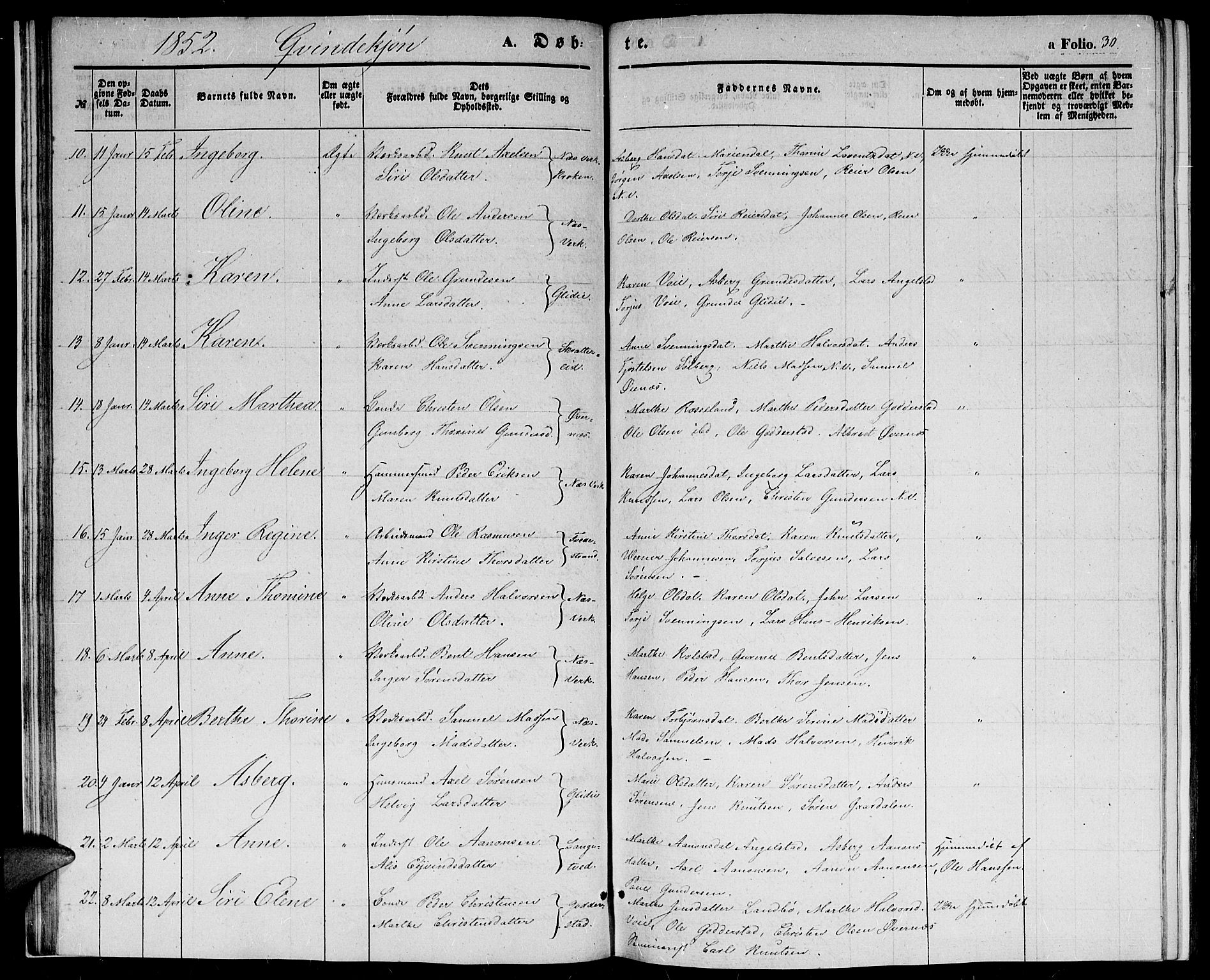 Holt sokneprestkontor, AV/SAK-1111-0021/F/Fb/L0007: Parish register (copy) no. B 7, 1849-1858, p. 30