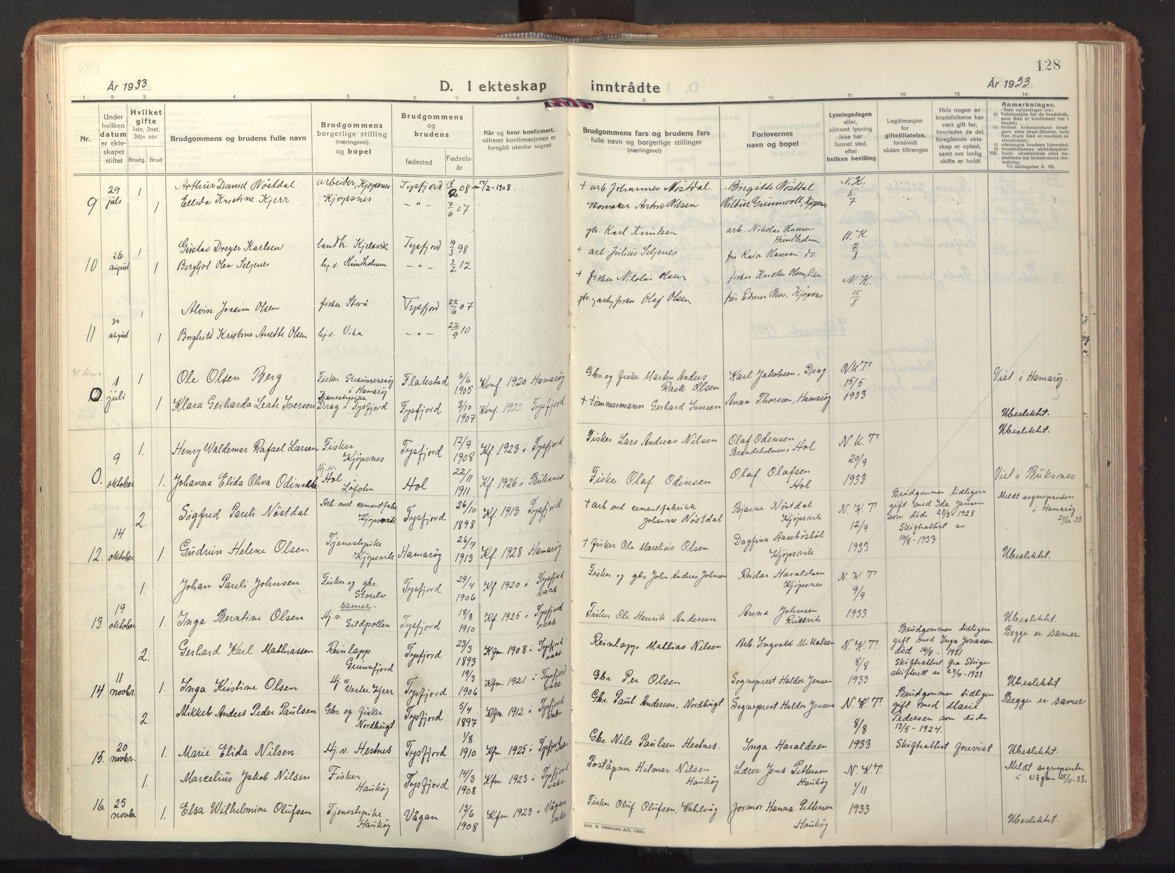 Ministerialprotokoller, klokkerbøker og fødselsregistre - Nordland, AV/SAT-A-1459/861/L0874: Parish register (official) no. 861A09, 1932-1939, p. 128