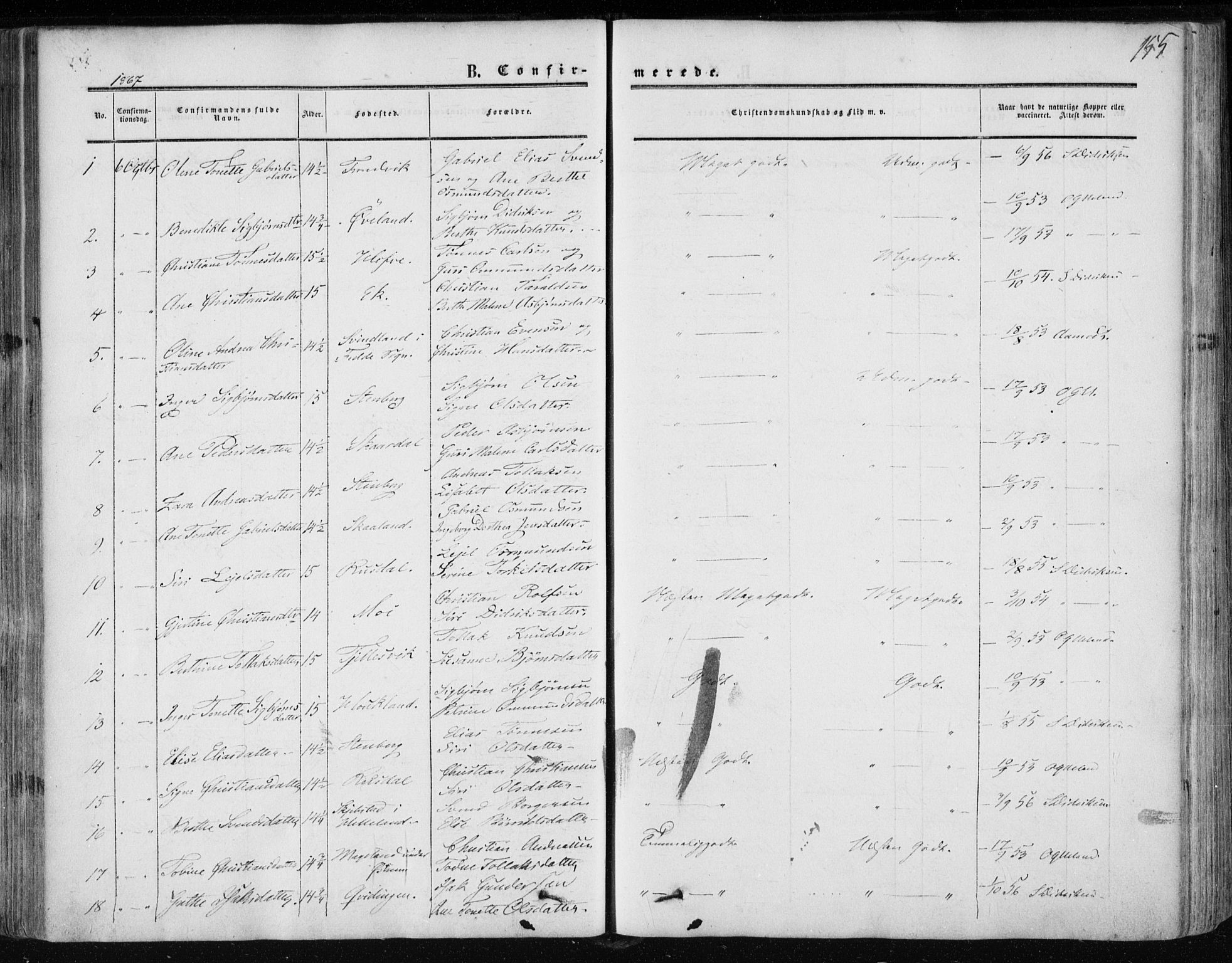 Lund sokneprestkontor, AV/SAST-A-101809/S06/L0009: Parish register (official) no. A 8, 1853-1877, p. 155