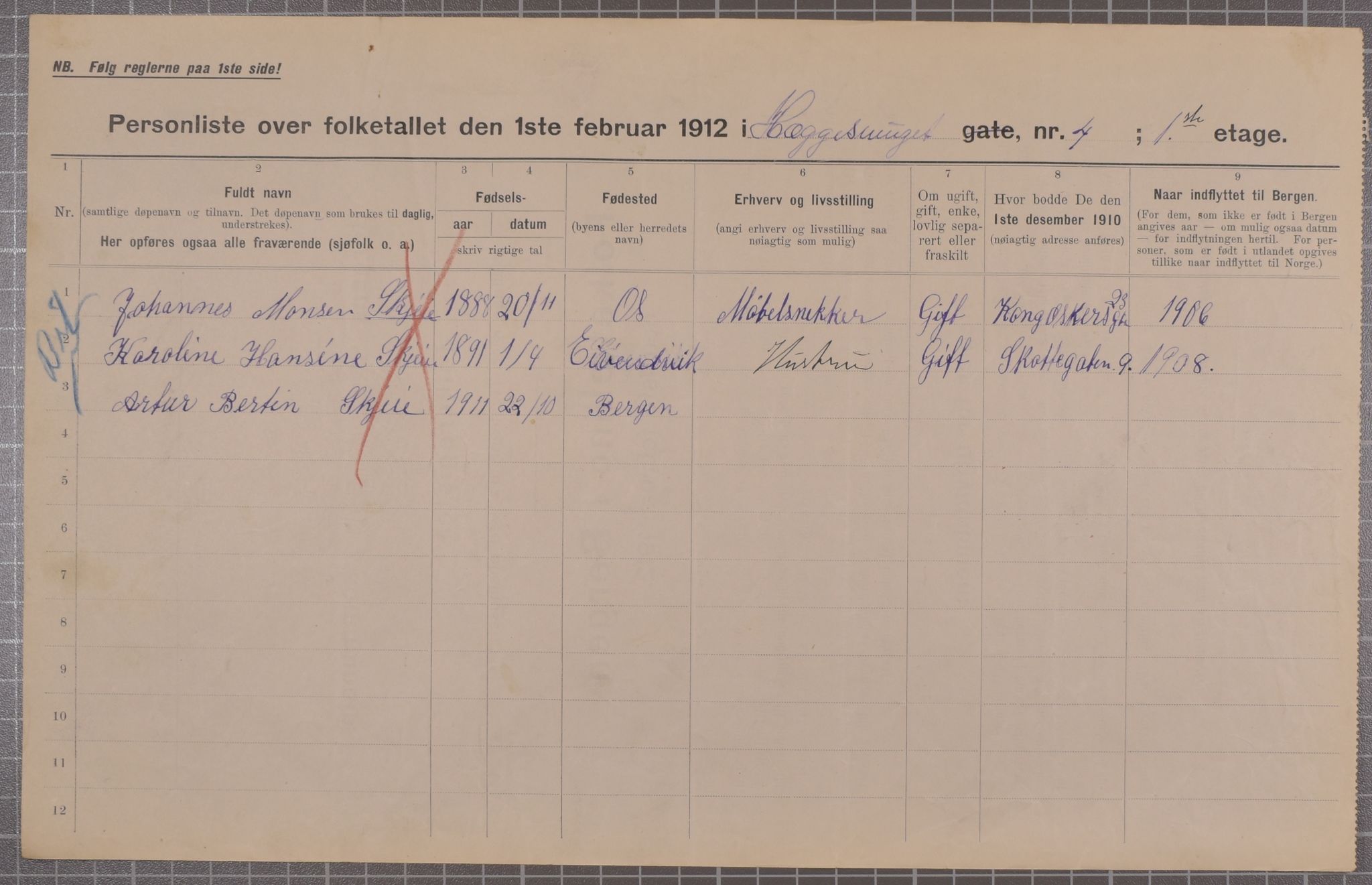 SAB, Municipal Census 1912 for Bergen, 1912, p. 1949