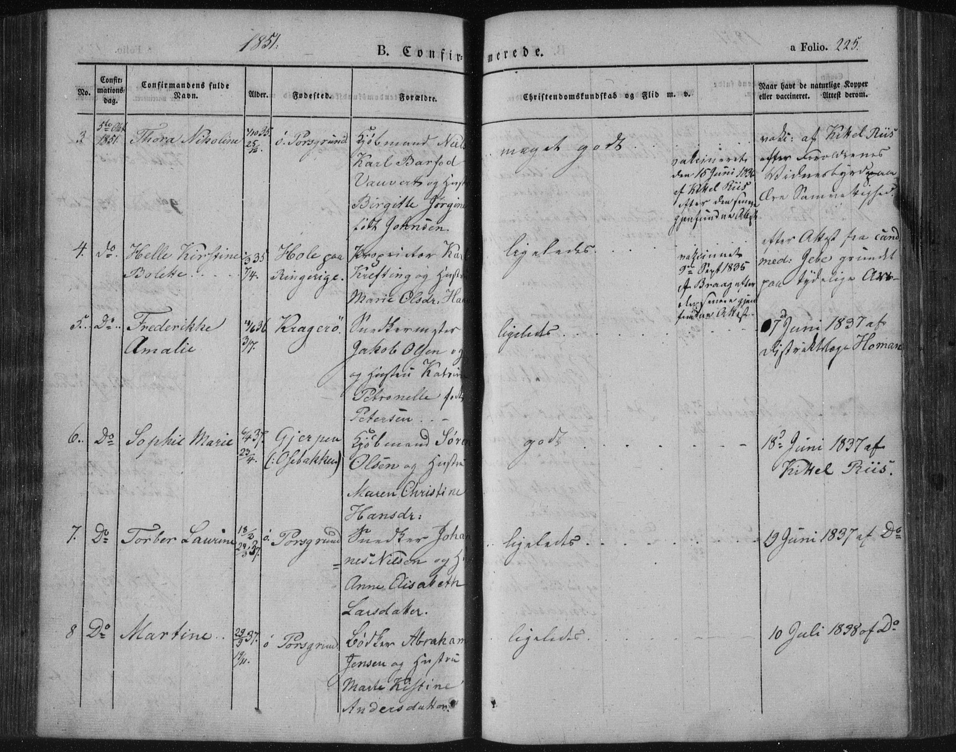 Porsgrunn kirkebøker , AV/SAKO-A-104/F/Fa/L0006: Parish register (official) no. 6, 1841-1857, p. 225